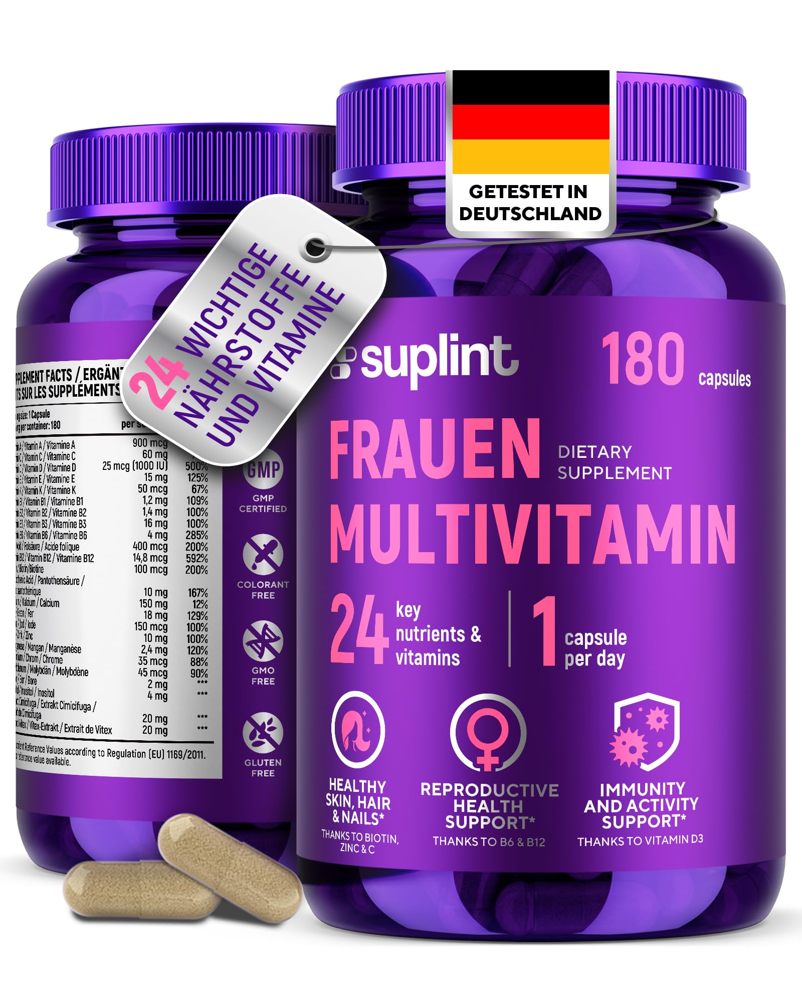 Multivitamin & Mineralien Kapseln hochdosiert für Frauen – A-Z Komplex mit Vitamin B6, Eisen, Zin...