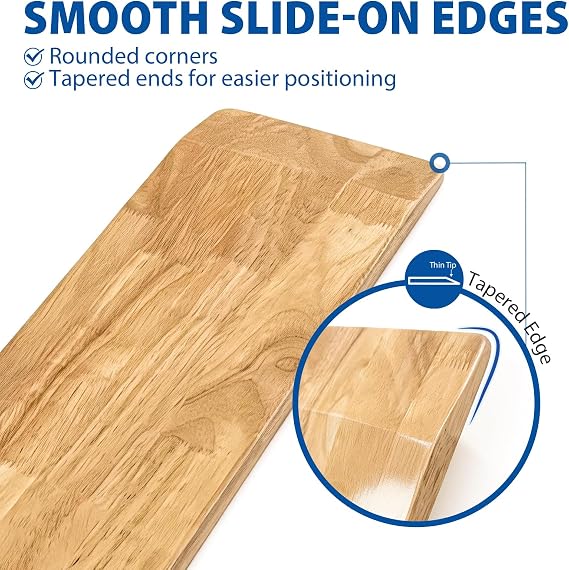 Blue Jay Rubberwood Transfer Board for Wheelchair - 8 x 24 Heavy Duty Solid Surface Slide Board for Patient Transfers - Tapered Ends, Smooth Finish - Mobility Aid for Bed, Car, Chair