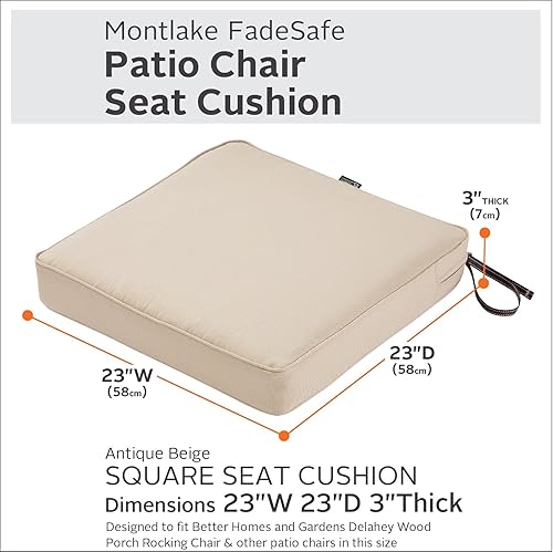 Miniatura 354 de Classic Accessories Ravenna - Cojín cuadrado para patio de 25 x 25 x 5 pulgadas, resistente al agua, con funda, para sillón de descanso, hongo