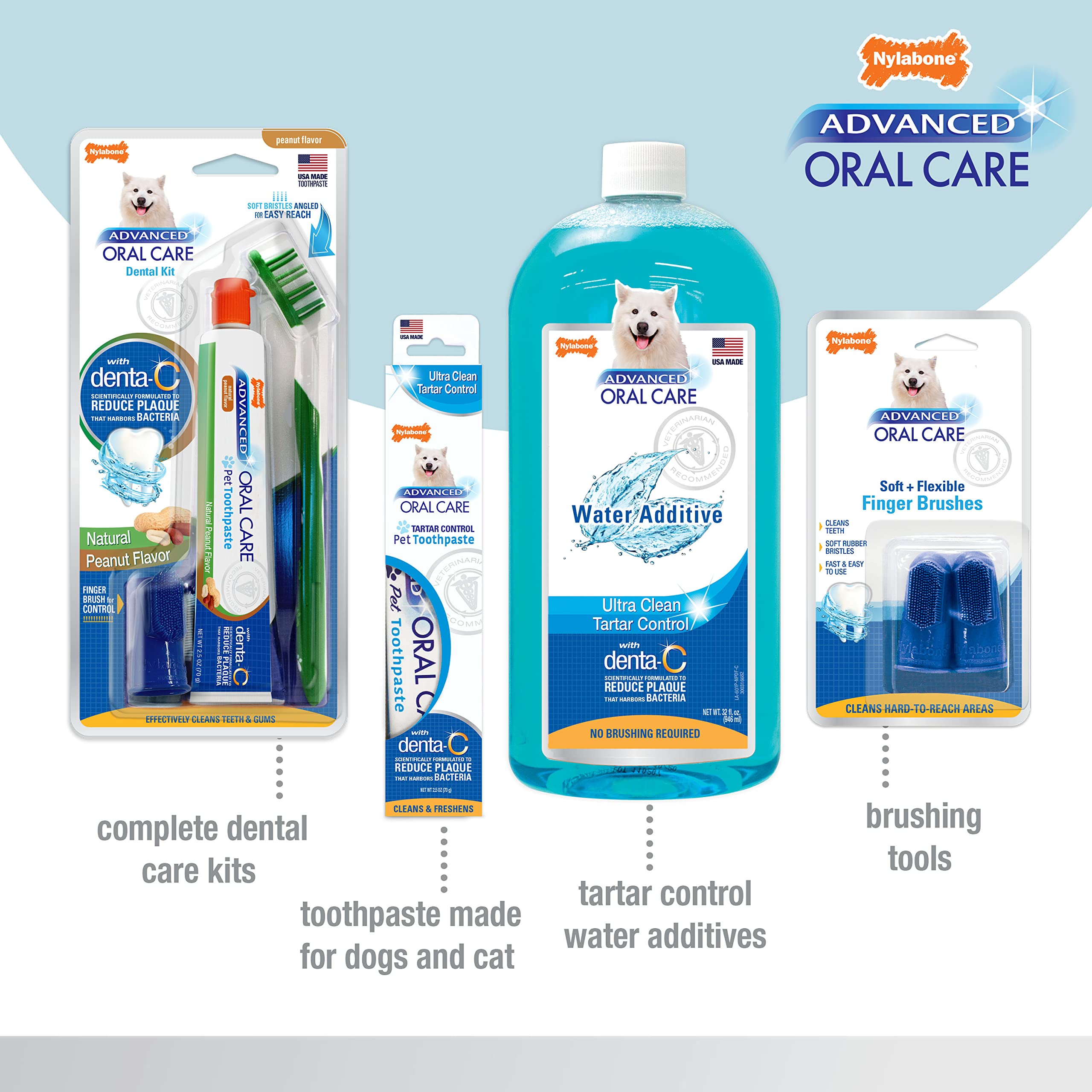 Nylabone Advanced Oral Care Kit Dentaire pour Chien Senior avec Brosse à Dents à Poils Doux et rembourrés 3 pièces