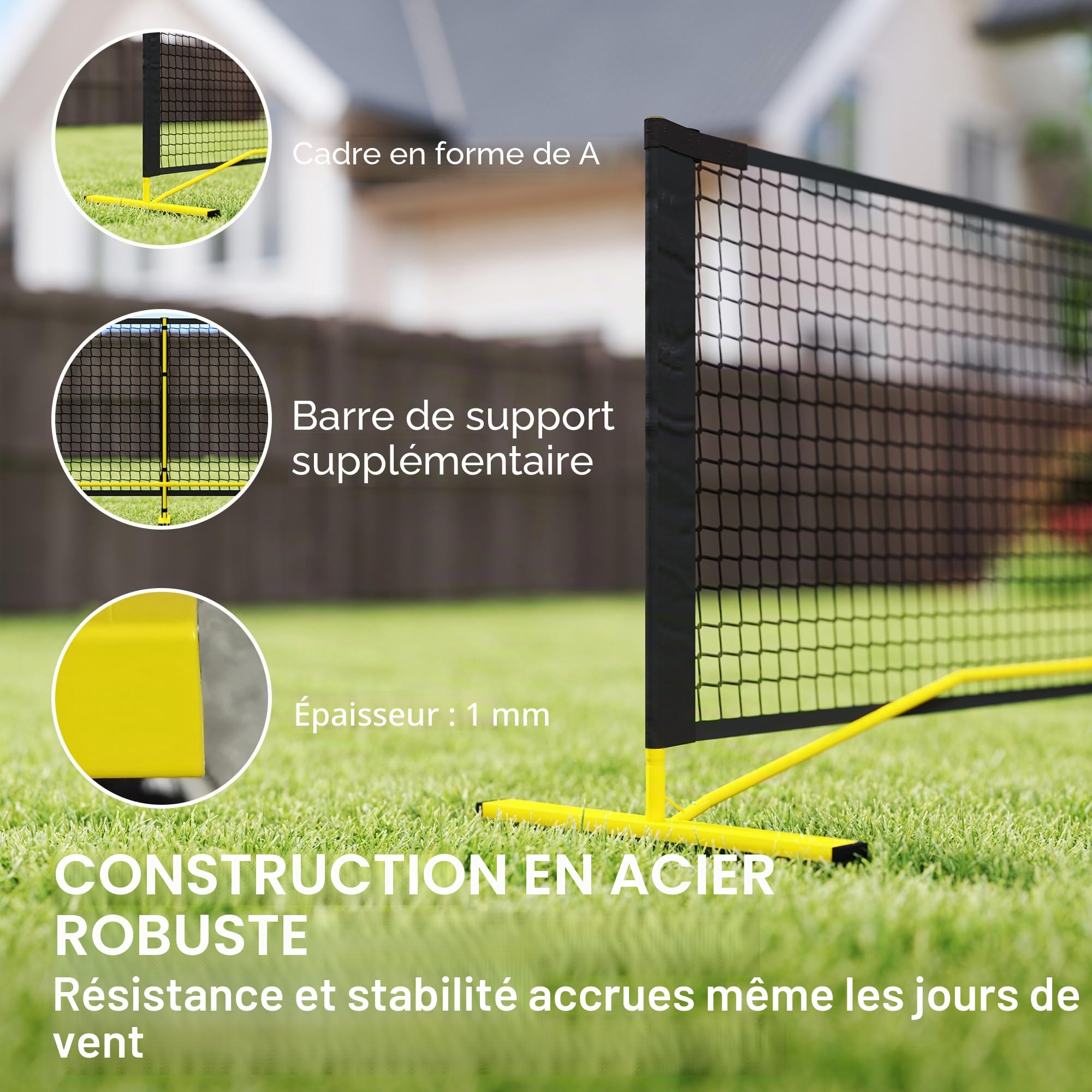 Soozier Filet de pickleball portable réglementaire taille 22 ft jaune | Système de filet de pickleball, sac de transport, cadre en acier, pour intérieur/extérieur/allée
