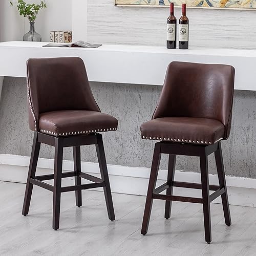 Miniatura 2 de Taburetes de bar de altura de mostrador de 27.5 pulgadas, taburetes de cocina de piel sintética con respaldo, taburetes de bar giratorios de 360 con