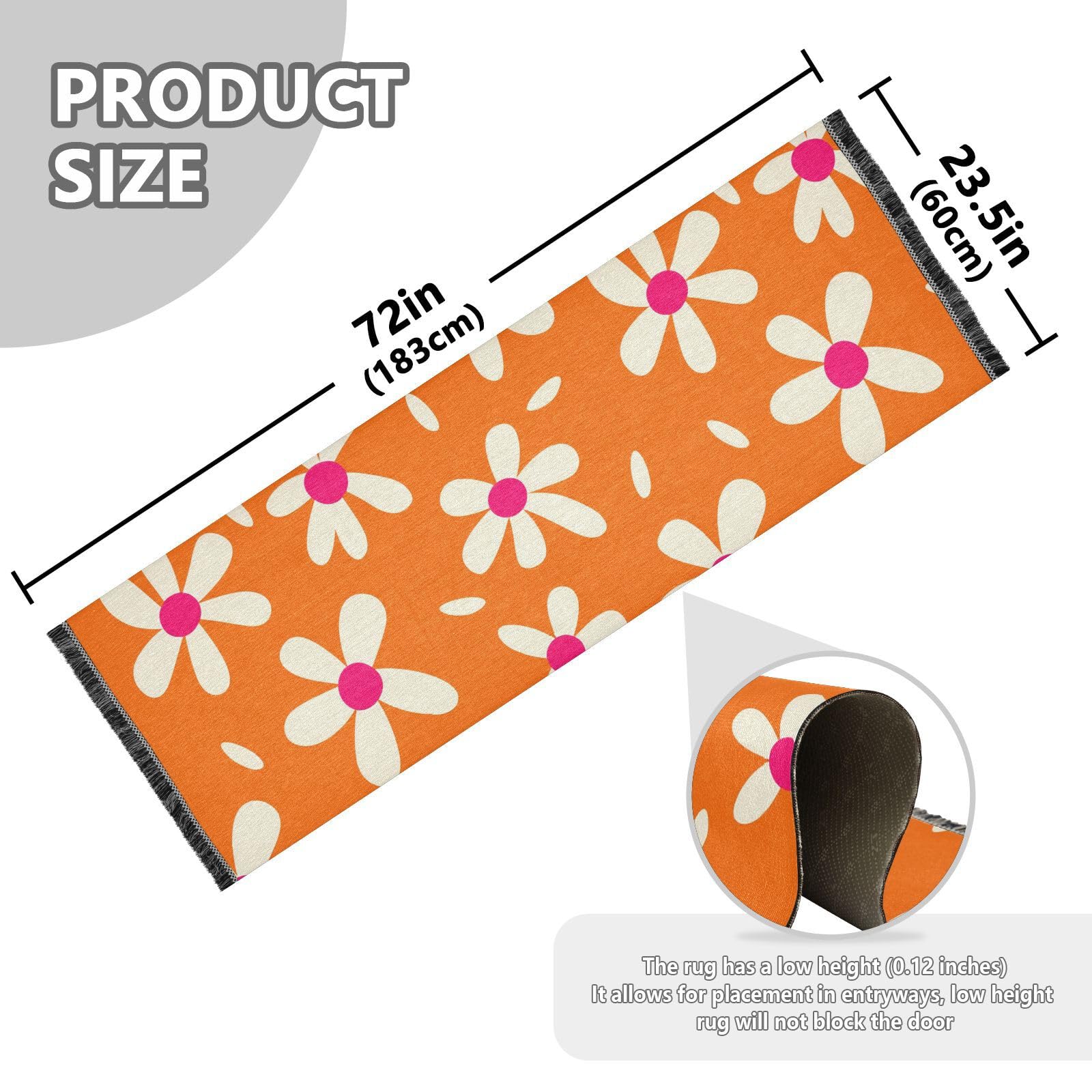 Petal Shapes Orange Runner Rug for Hallways Kitchen Rugs Washable Rug for Bathroom Laundry Entryway Indoor 72 * 23.5 in