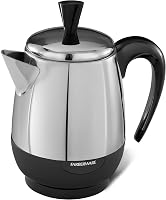 Farberware FCP240 2-4 Cup Electric Percolator Stainless Steel, Fast 1-Cup/Min Brew, Auto Keep Warm, Detachable Cord, Black/Silver