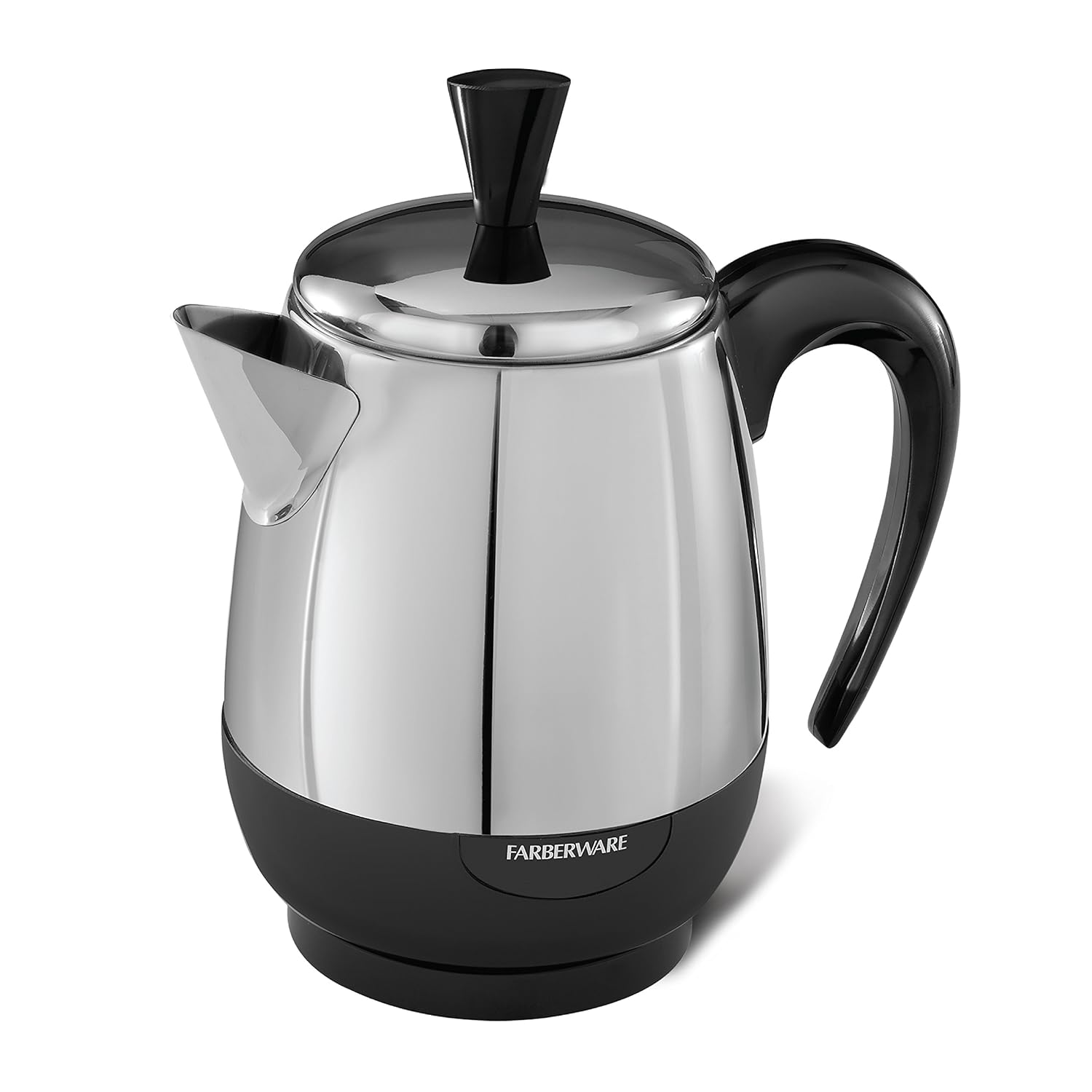 Farberware Electric Coffee Percolator FCP240 Stainless Steel Basket Automatic Keep Warm No-Drip Spout 4 Cup Black Silver