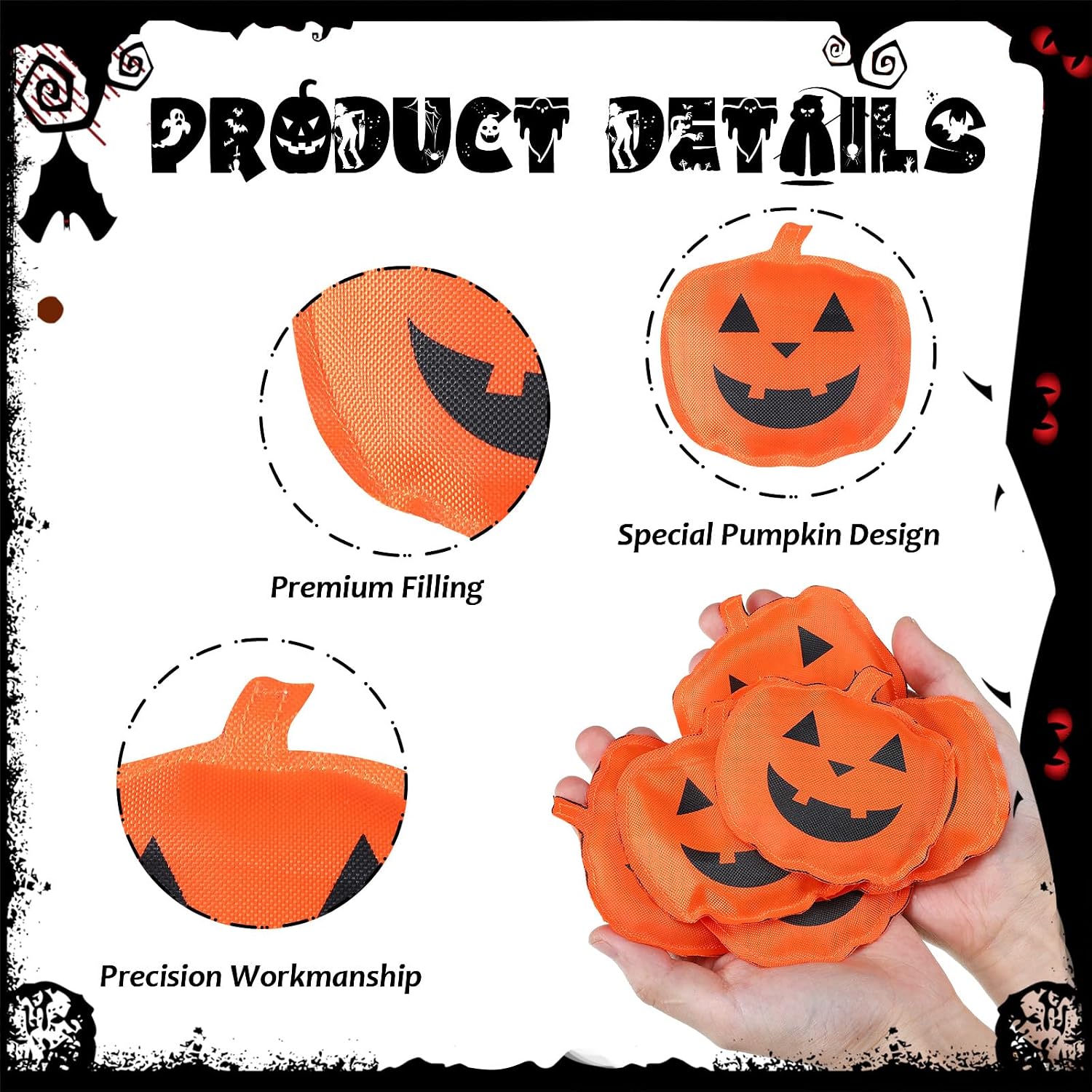 Libima 12 Pcs Halloween Pumpkin Bean Bags Jack-O'-Lantern Tossing Game | 3.15 x 3.15 Inch Nylon Beanbags, Jack O Lantern Face Print, Party Tossing Activities, Family Gathering Game Supplies
