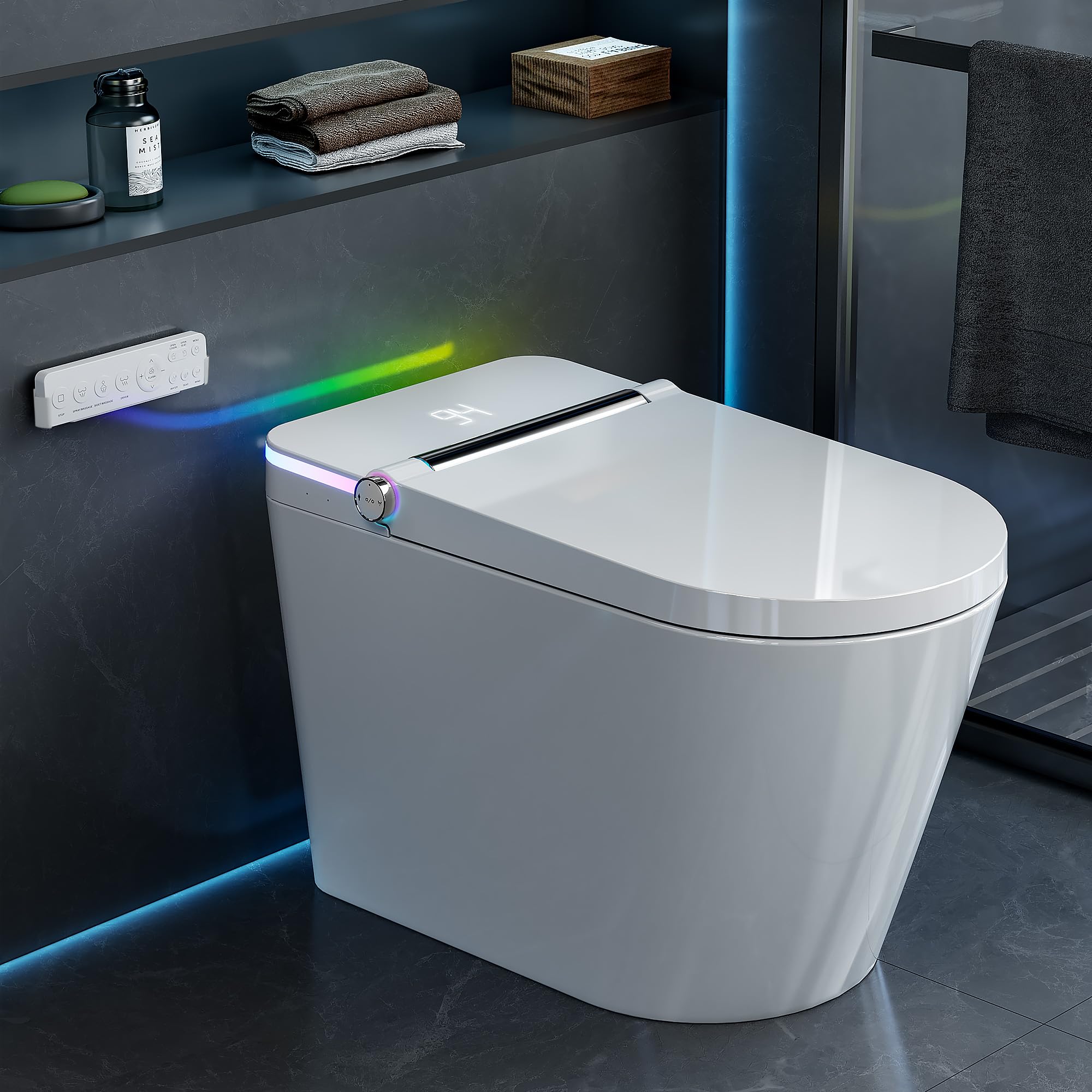 Smart Toilet with Bidet Built In Heated Seat Warm Water Wash Dryer Tankless Bidet Toilet with Foot Sensor