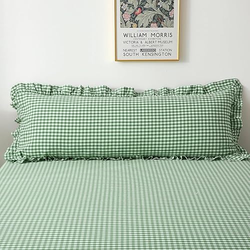 Miniatura 18 de Paquete de 2 fundas de almohada europeas a cuadros azul polvoriento, blanco, a cuadros, 100% algodón lavado, a cuadros, estilo francés, rústico