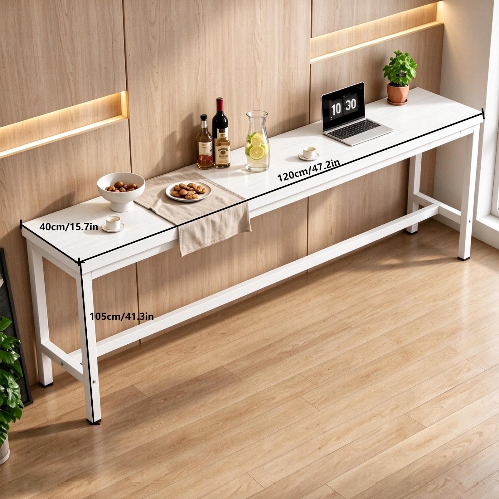 Mesa Alta de Estrecha, Mesa de Pub de Madera para Cocina o Barra de café