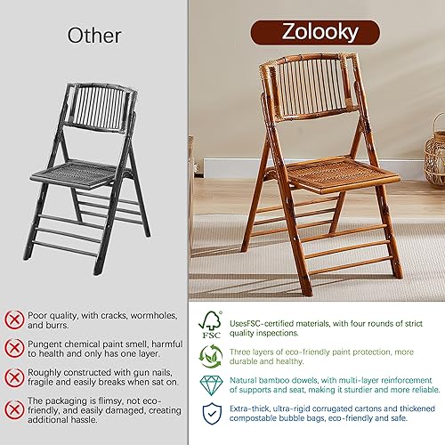 Miniatura 9 de FSC Certified Bamboo Folding Chair, Completely Upgraded Foldable Vintage Dining Chair with 330lb Capacity Handcrafted for Living Room Patio Garden
