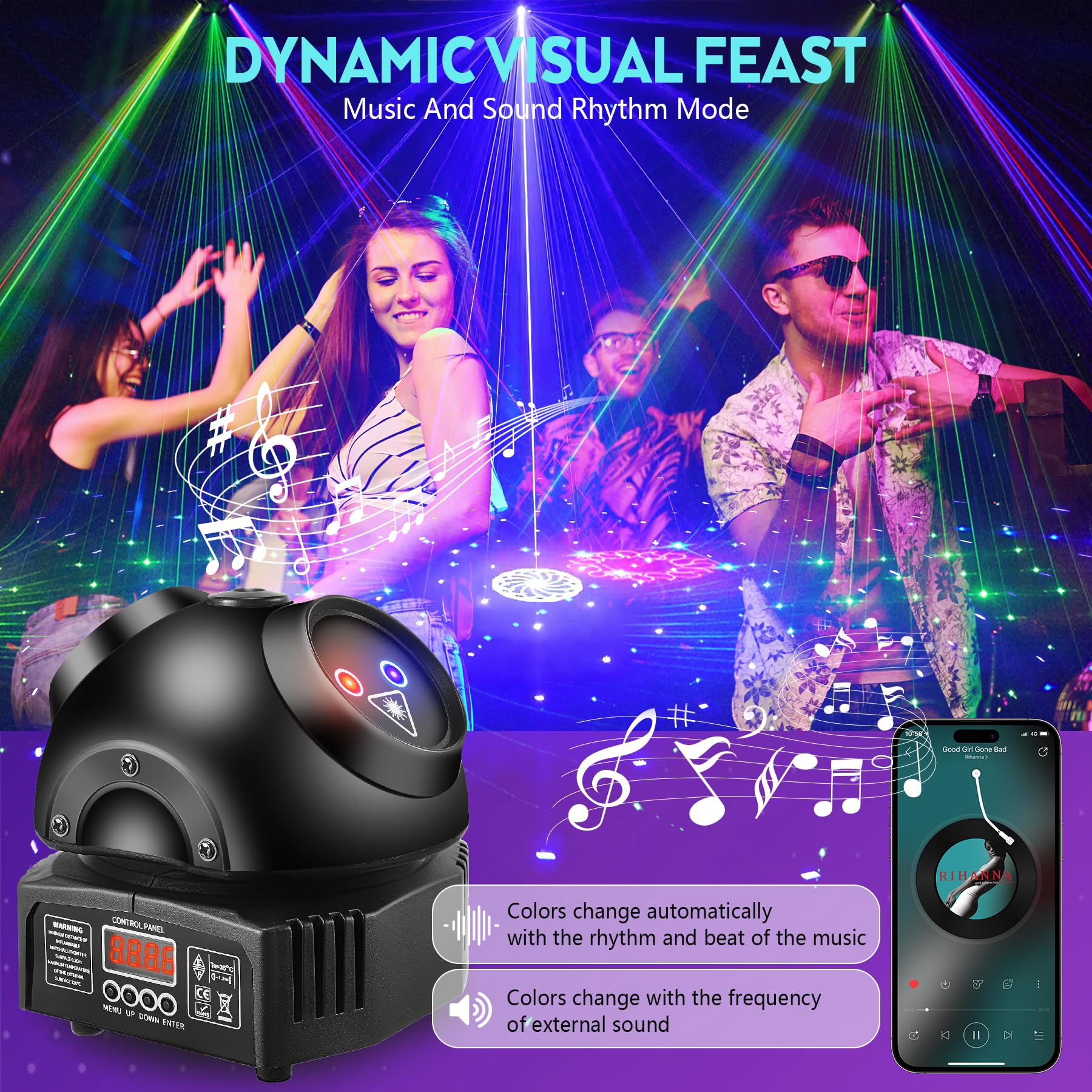 VAYALT Luces Discoteca, RGB Luces de Discoteca, Luces DJ con Mando a Distancia, Musik Sonido Activado, Luces Fiesta Compatible con DMX 512, para Fiestas, Boda, djs, Bares,Discoteca Club