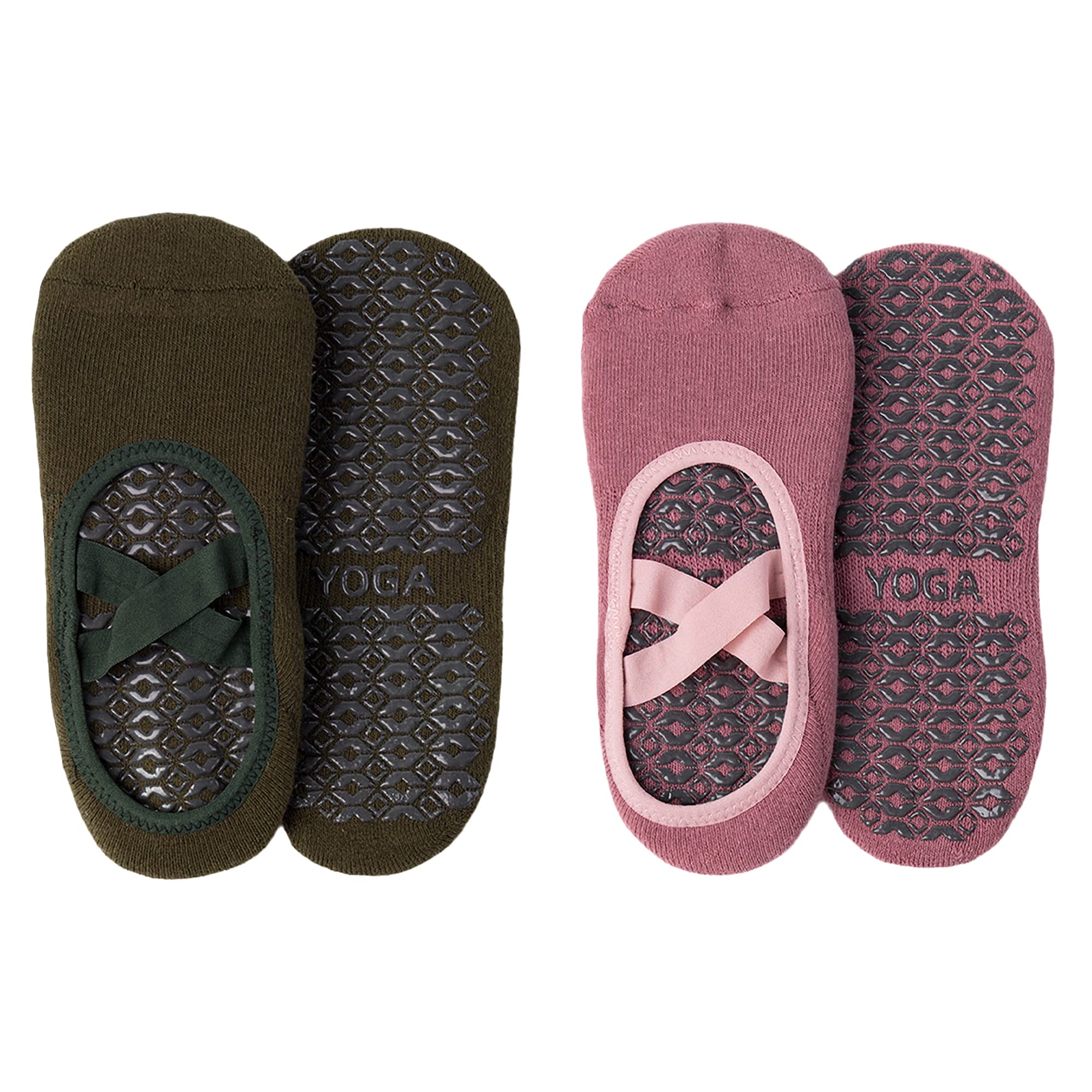 QIUNEEY Yoga short socks Pilates yoga socks Sport Anti-slip socks Women yoga Trainer socks Indoor Yoga Sock (Green+Dark pink)