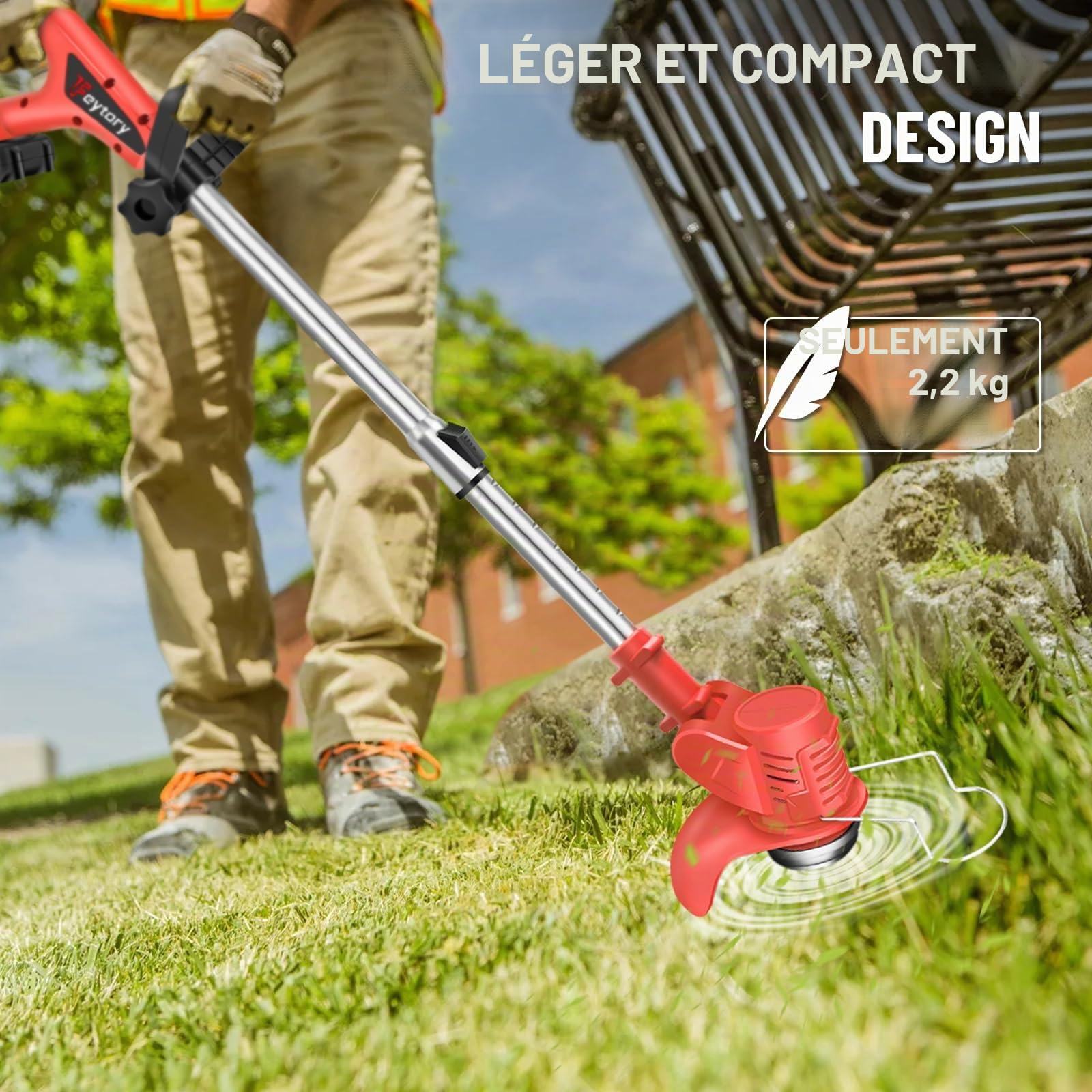 Débroussailleuse électrique pour jardin et pelouse, coupe-herbes robuste sans fil avec 2 batteries, rouge