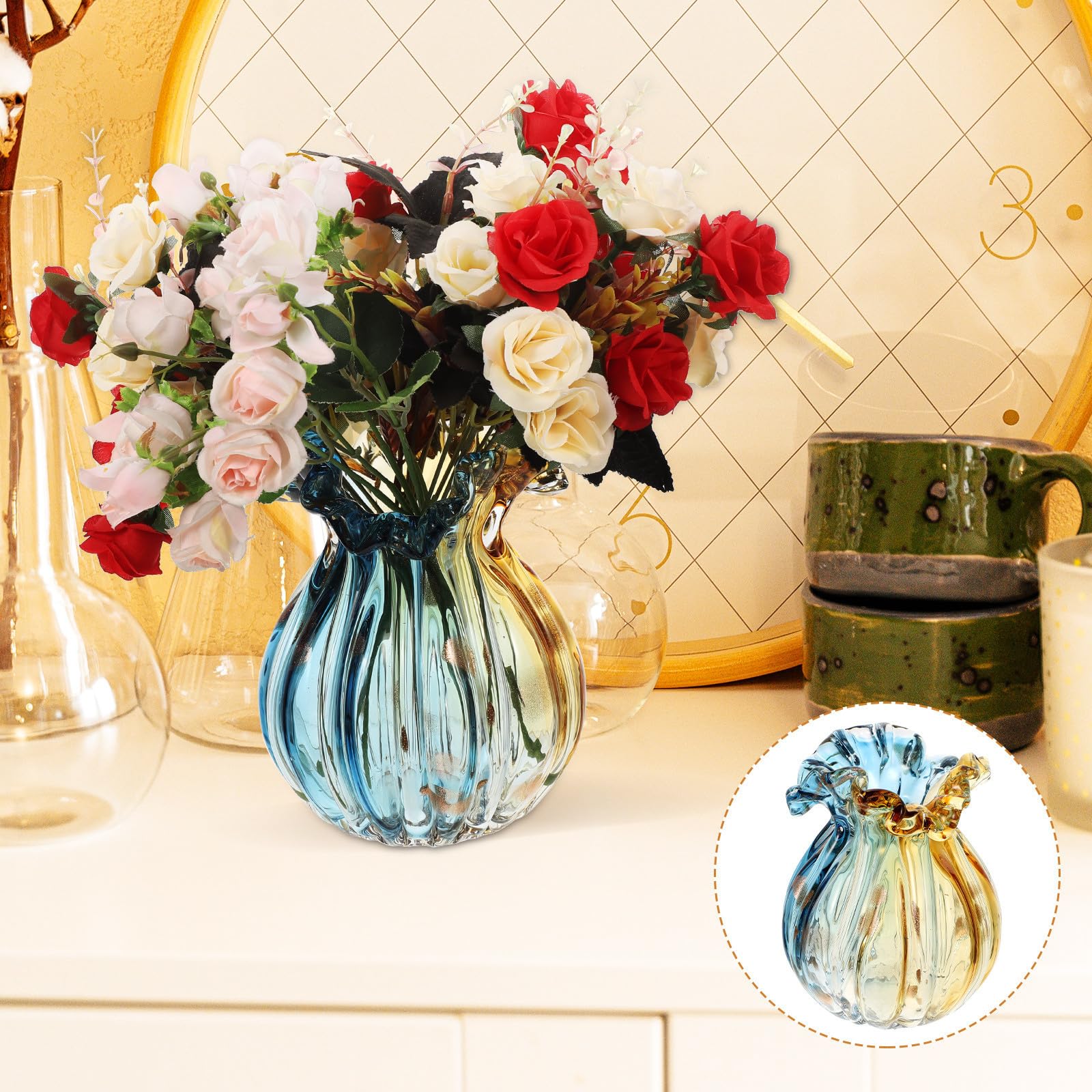 Alasum Jarrón de Vidrio Moderno para Flores Secas Seda Diseño Único, Decoración Delicada Adecuado para Aniversarios y Regalos de Inauguración de Casa