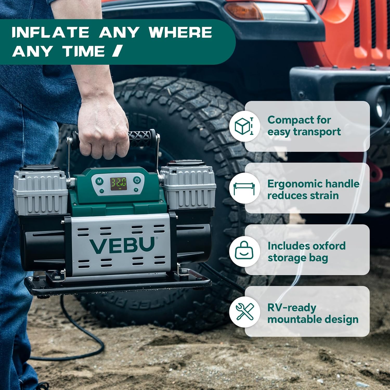 Off-road Air Compressor 12V Tire Inflator, 150PSI with Auto Shut Off, Digital Display & Preset, 10.6CFM Fast Inflation for Off-road Vehicles, Trucks, SUVs, RVs, ATVs - Image 8