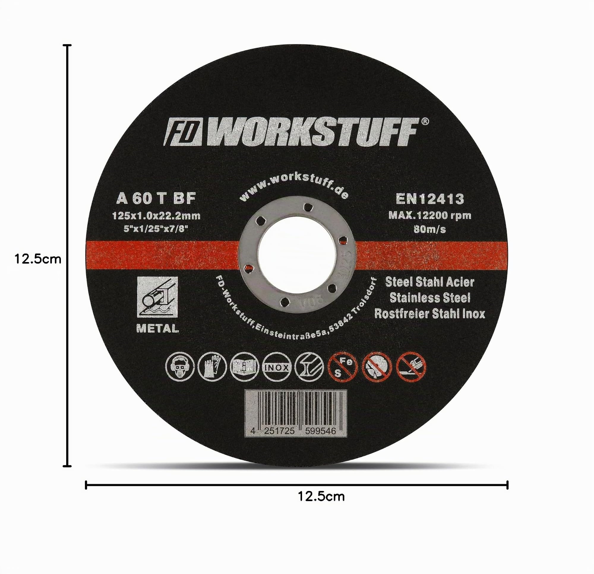 Fd-Workstuff Discos de Corte Profesionales | 100 piezas | Ø 125 mm, 1 mm de grosor | para amoladoras flexibles, de separación | Inox | Disoc de Corte | Discos Flexibles