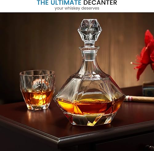 Miniatura 4 de FineDine Decantador de whisky de vidrio de estilo europeo y decantador de licor con tapón de vidrio, 30 onzas. Con caja de regalo magnética. Diseño