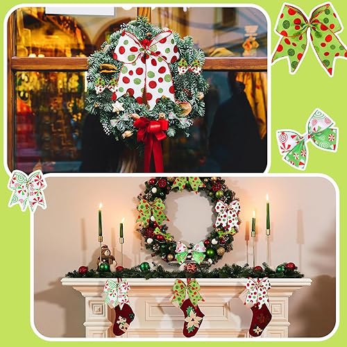 Miniatura 4 de Ceenna 4 rollos de cinta de Navidad con alambre de 2.5 pulgadas, 20 yardas de ancho, rojo y verde lima, cintas de arpillera con purpurina, cintas