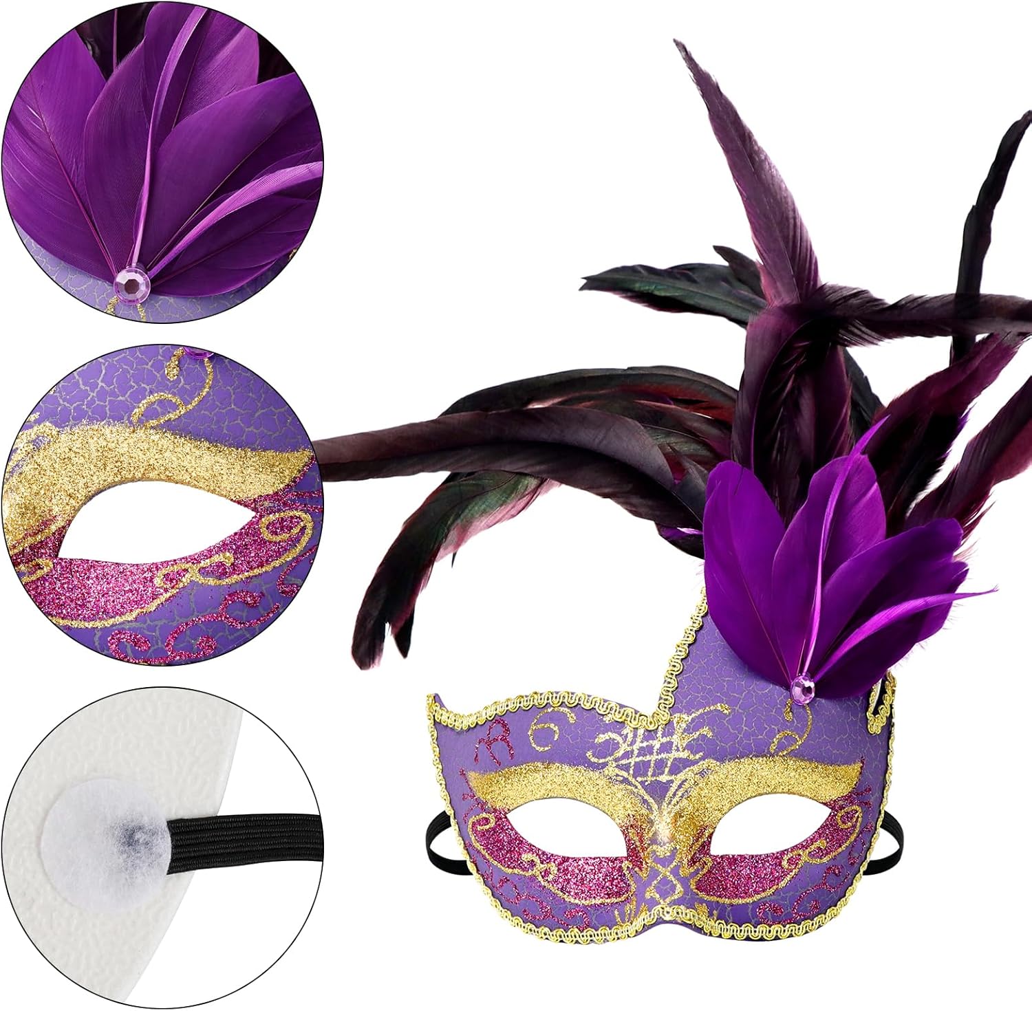 Thmyo Feather Masquerade Mask for Women Venetian Costume Party Mask Halloween Mardi Gras Masks with Feather Prom Ball - Image 5