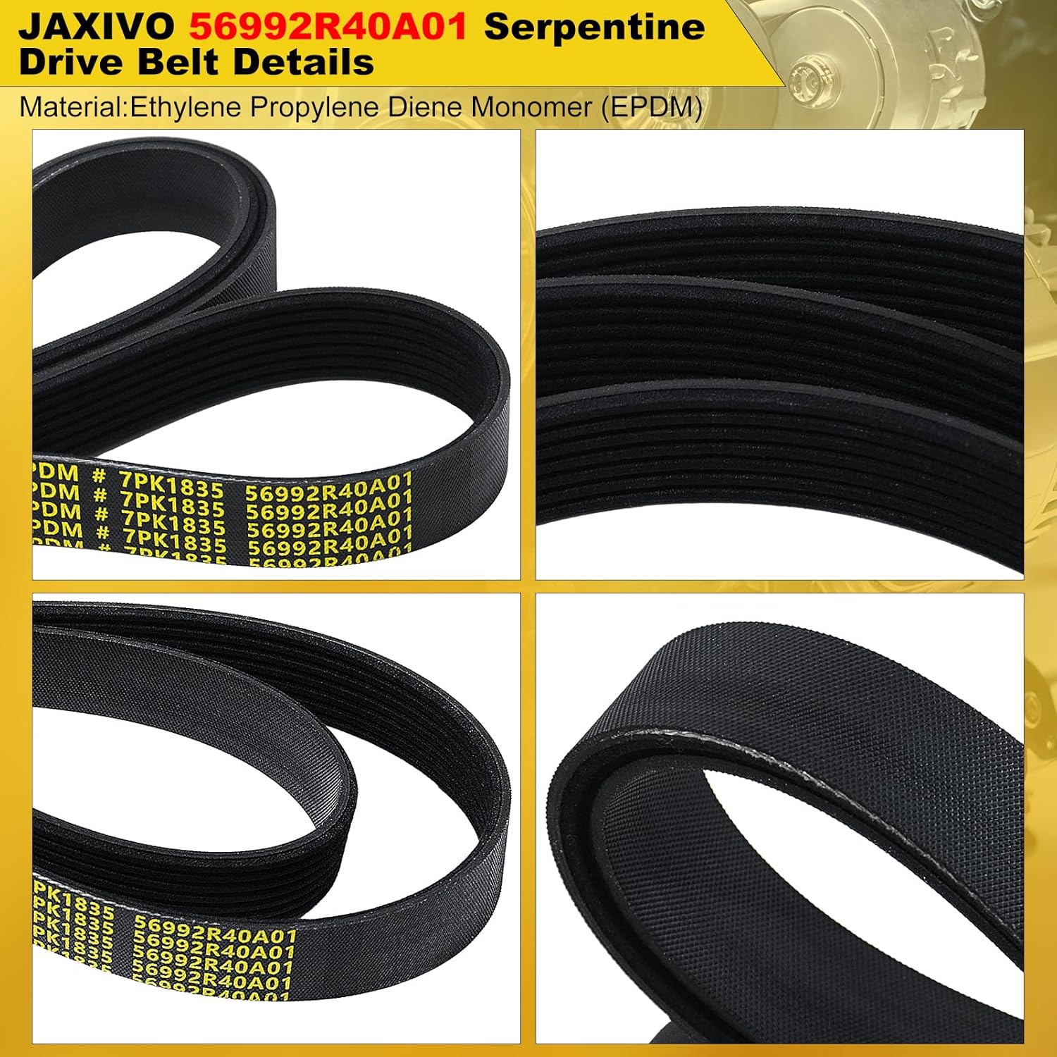 ‎‎56992R40A01 Serpentine Belt V-Ribbed Drive Belt Compatible with 2008-2012 Accord EX/EX-L/LX/LXP LXS 2.4L L4,2011-2012 Accord SE 2.4L L4 Gas,Replace 7PK1835,1070723 72.24" Length