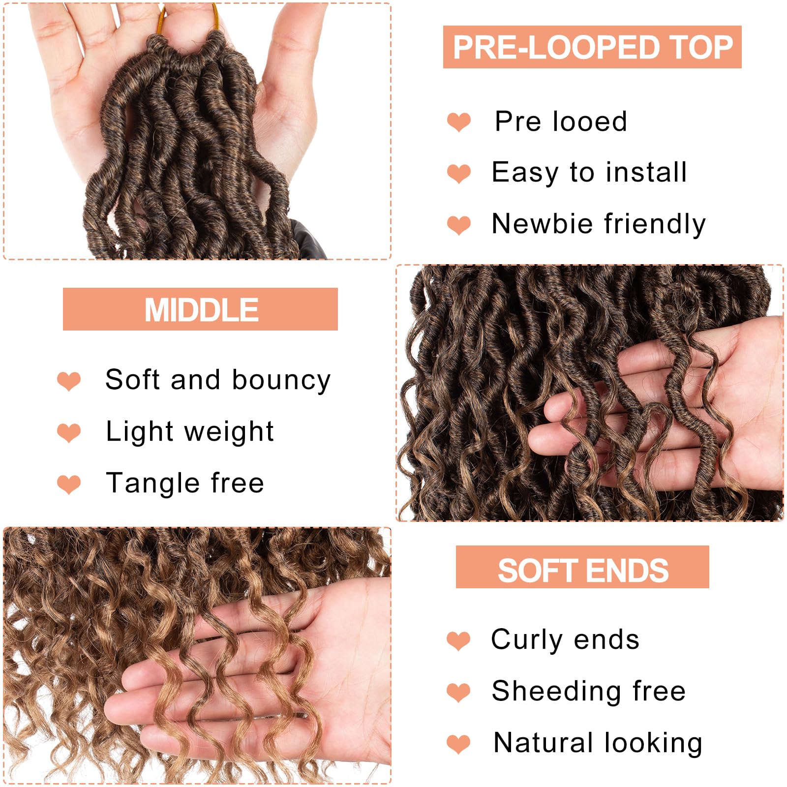 Mscat 8 Packs 10 Inch Faux Locs Crochet Hair Short Bohemian Locs Crochet Braids Pre Looped Ombre Hippie Locs With Curly Ends Hair Extension (14Strands/Pack T27#) - Image 3