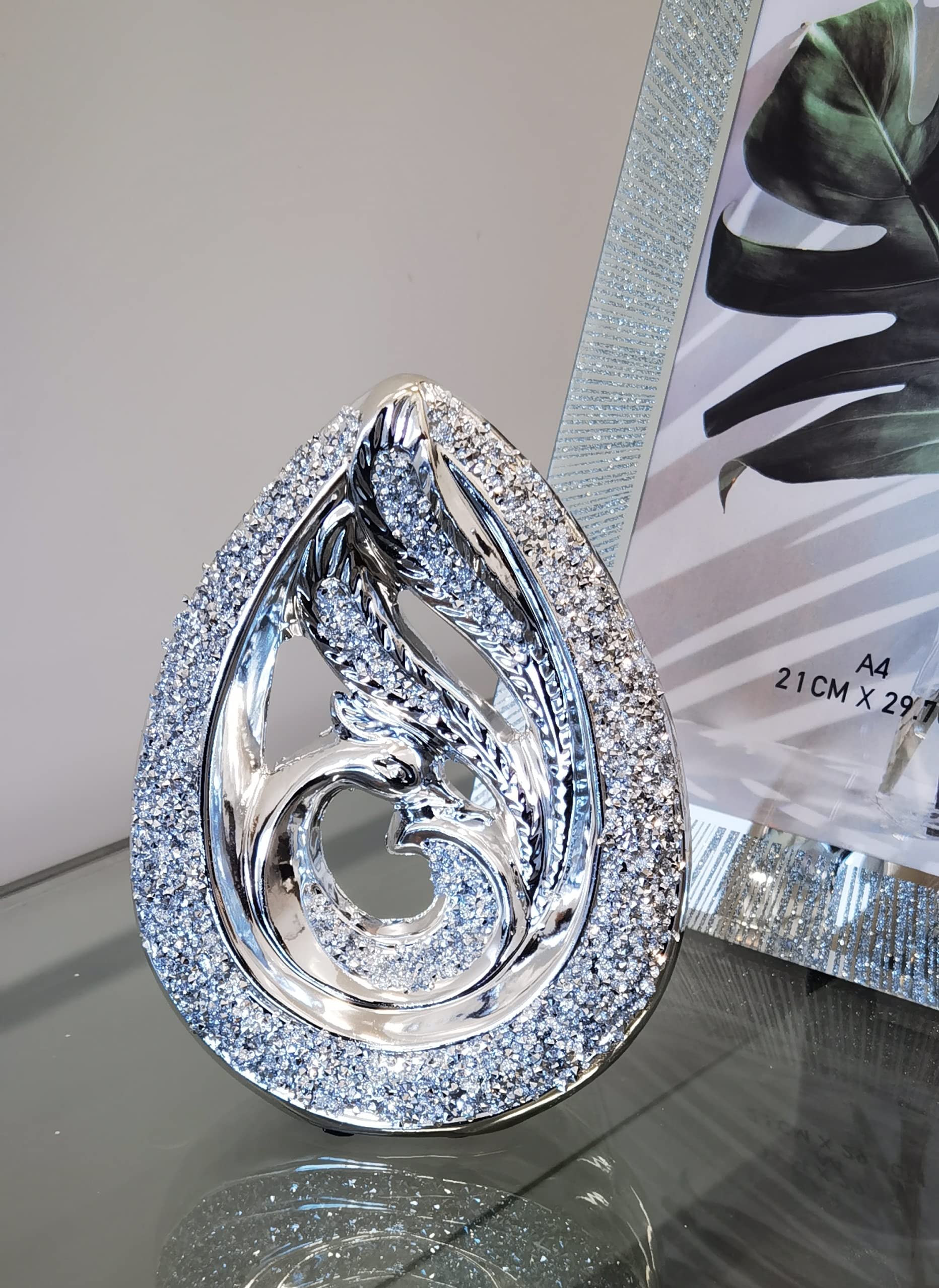 DEENZ Crushed Silver Like Double Teardrop Ornament Sparkle Diamond Beautiful Centerpiece Art Decor For Home