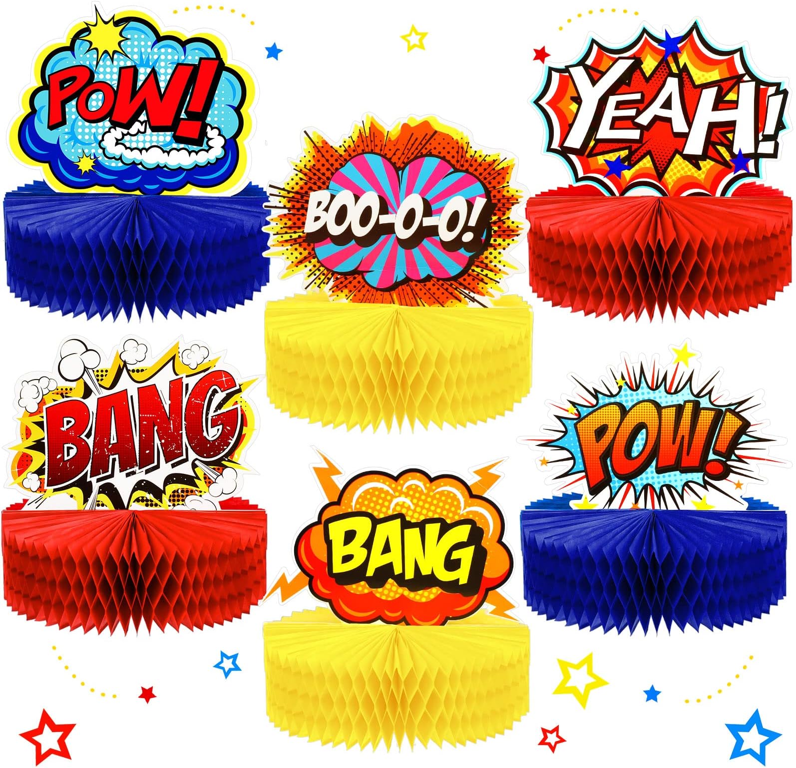 Skylety6 Pieces Hero Honeycomb Centerpieces Themed Party Decoration Table Centerpieces 3D Table Topper Paper Large Word Centerpieces for Theme Party Decorations, 7.5 x 7.8 Inches