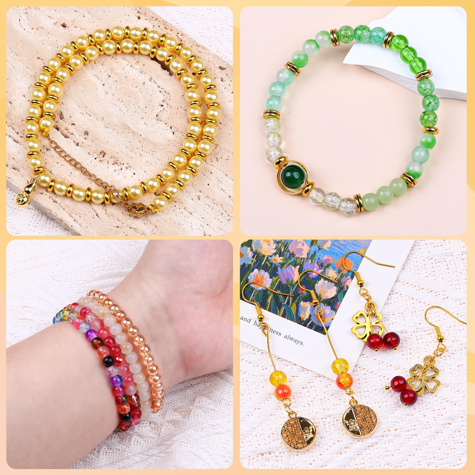 Kit di perline di vetro da 6 mm, 144 colori assortiti, perline in vetro di cristallo per la creazione di gioielli e artigianato fai da te, bracciali, collane, artigianato fai da te e progetti di