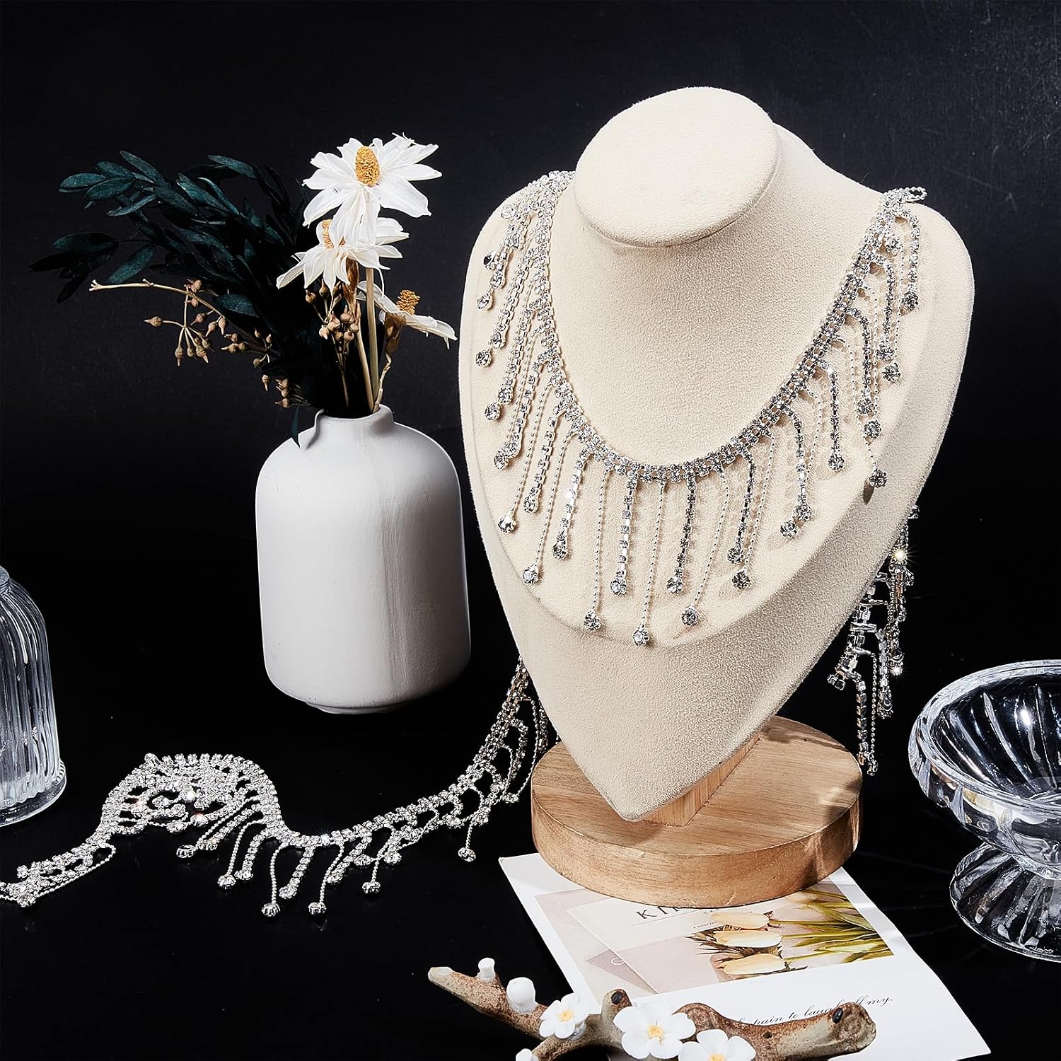 1 Yard Rhinestone Fringe Trim, Diamond Crystal Belt Tassel Ribbon, Sliver Sparkling Beaded Fringe Chain Trim for DIY Jewelry Sewing Craft Clothing Wedding Decoration