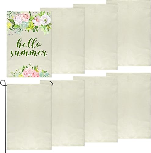 PLULON 8 banderas de arpillera en blanco, banderas de jardín en blanco de 12 x 18 pulgadas, bandera de jardín de arpillera para patio, jardín,