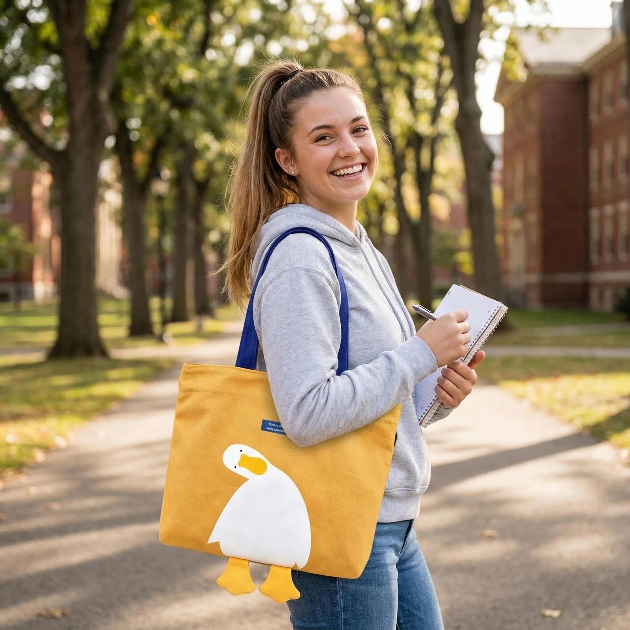 Joli sac fourre-tout en forme de canard, sac à main pour femme avec poche intérieure, cadeau de canards jaunes pour femme, sac amusant pour un usage quotidien, le travail, les voyages, l'école | Sacs pliables