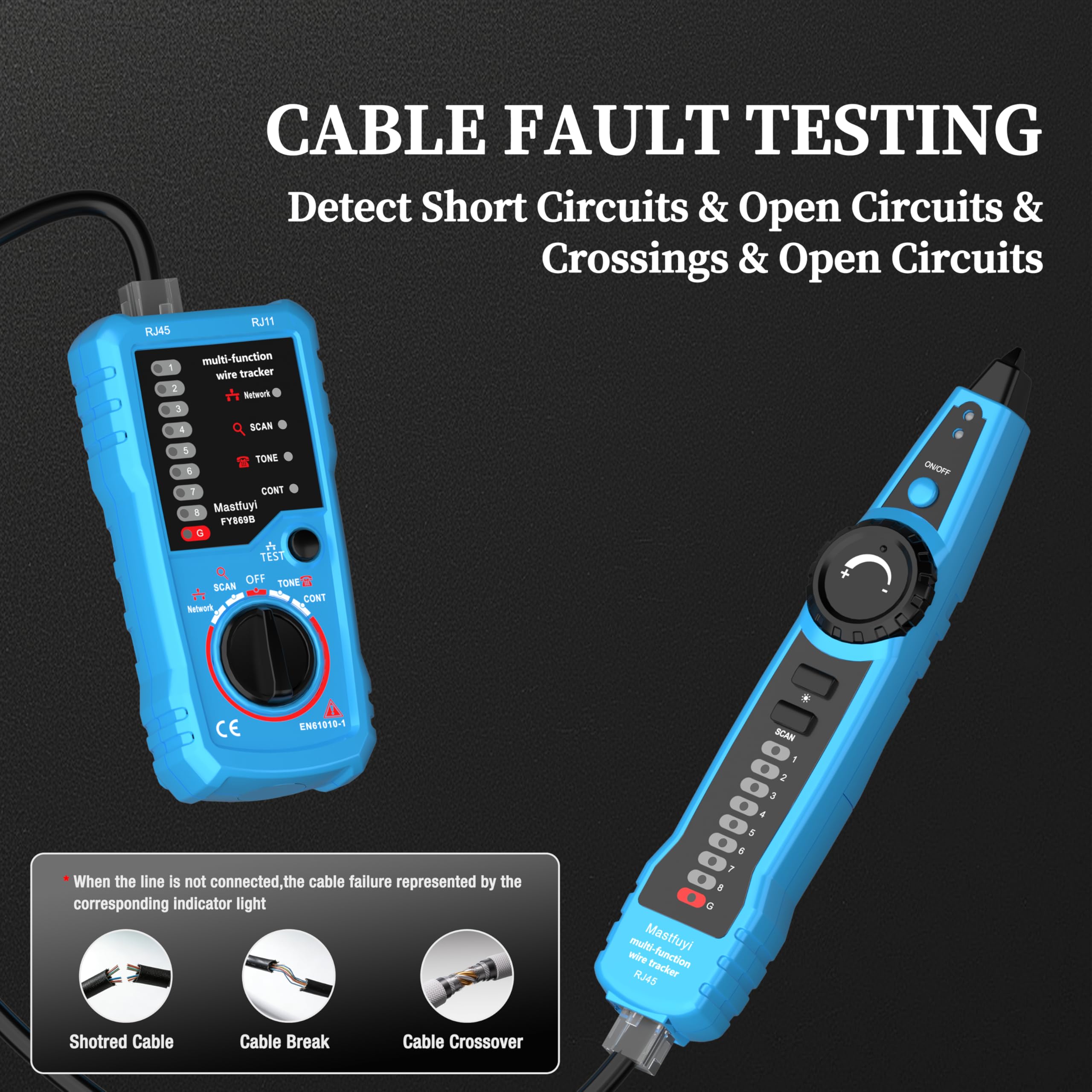 Testeur de Câble Réseau, Traceur de Câble de Signal Numérique avec Tonalité de Sonde, Détecteur de RJ11 RJ45, Maintenance Collationnement des Câbles Ethernet LAN Cat5 Cat6, Test de Ligne Téléphonique