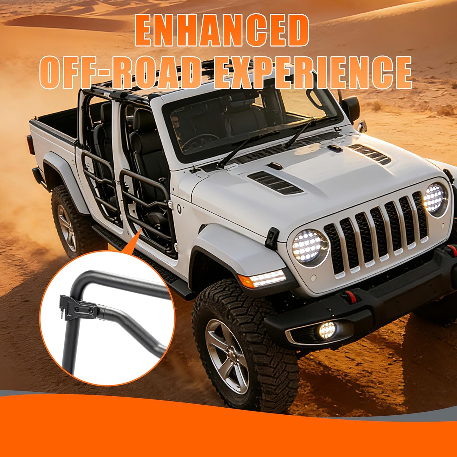 Kojem Tubular Doors Compatible with 2018-2024 Jeep Wrangler JL, 2020-2024 Jeep Gladiator 4-Door Models Half Doors Round Tubes Off-Road Style Left & Right Steel