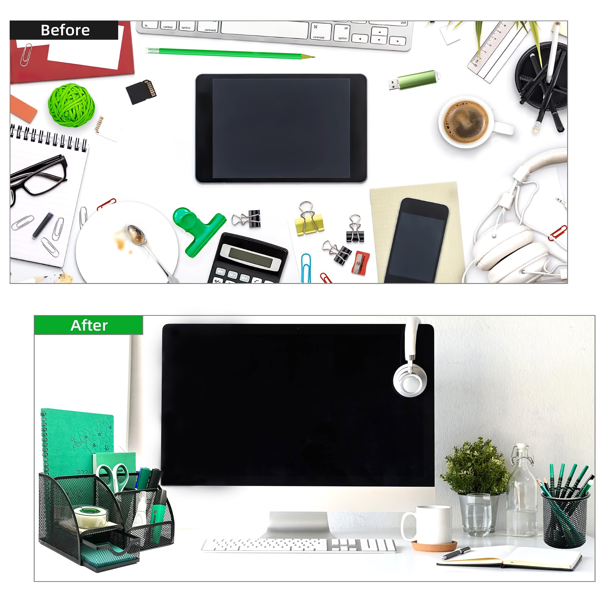 QUVIO Bureau organizer 8 vakken 1 lade met gaas - Zwart - QUVIO