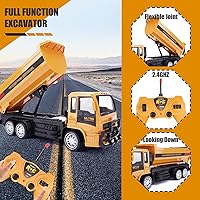 Vista 3 de Camión volquete con control remoto para niños, vehículo de construcción RC de 2.4GHz con luces LED, función de volcado de 45°, 2