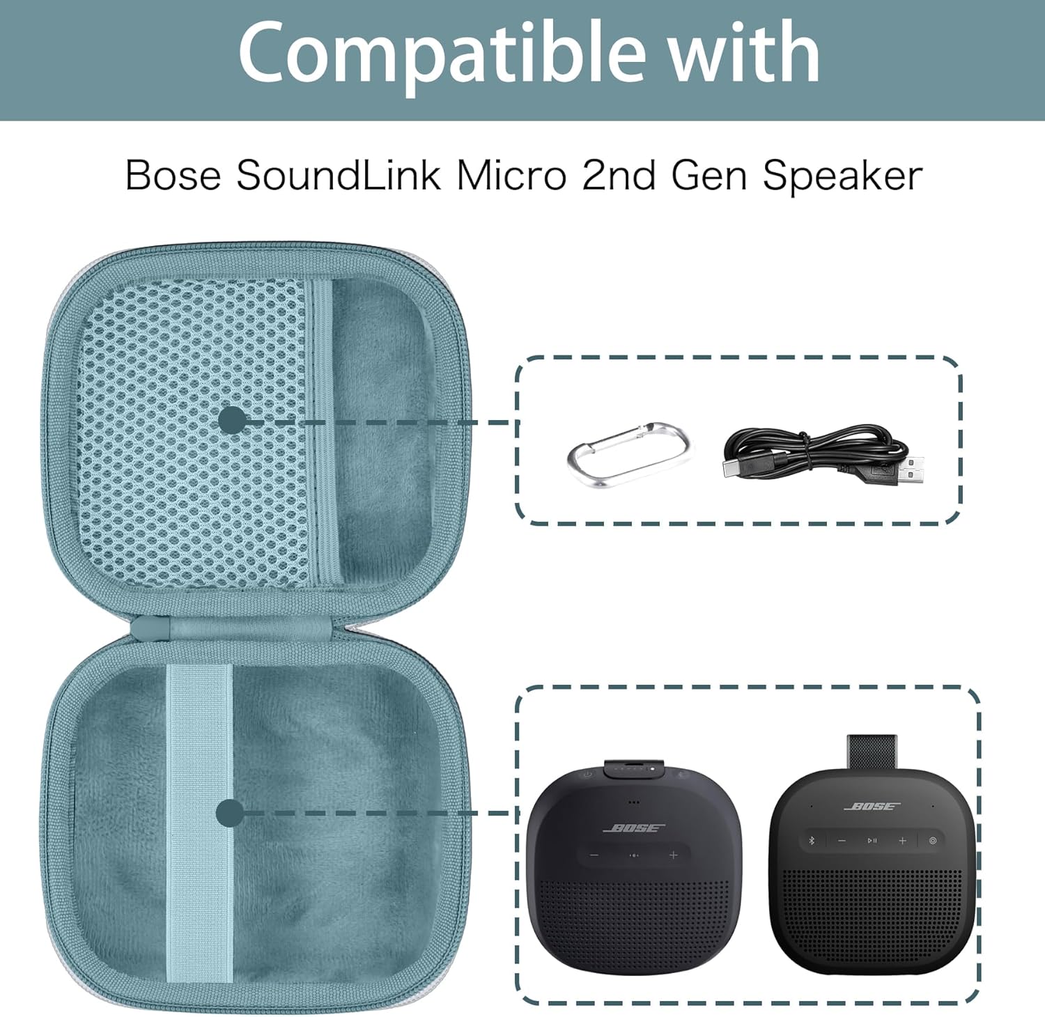 for Bose New SoundLink Micro 2nd Gen Portable Bluetooth Speaker Hard Protective Case, Portable Travel Case with Carabiner (Blue) - co2CREA - Image 4