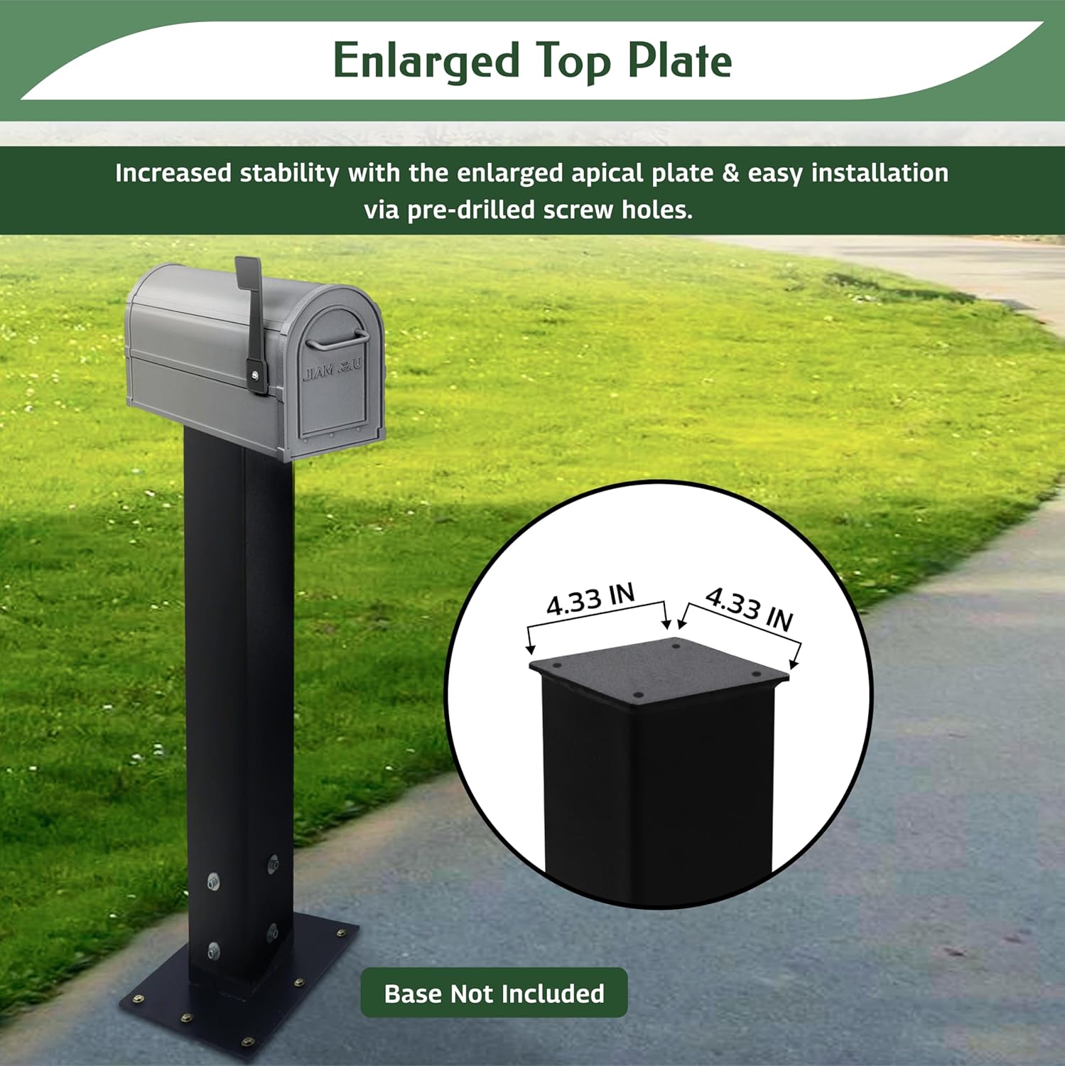 FEBTECH - 27 Inch Heavy Duty Carbo Steel Mailbox Post – Rust-Resistant Powder Coated Post for Outdoor Metal Mailbox, Sidewalk, Curbside Installation
