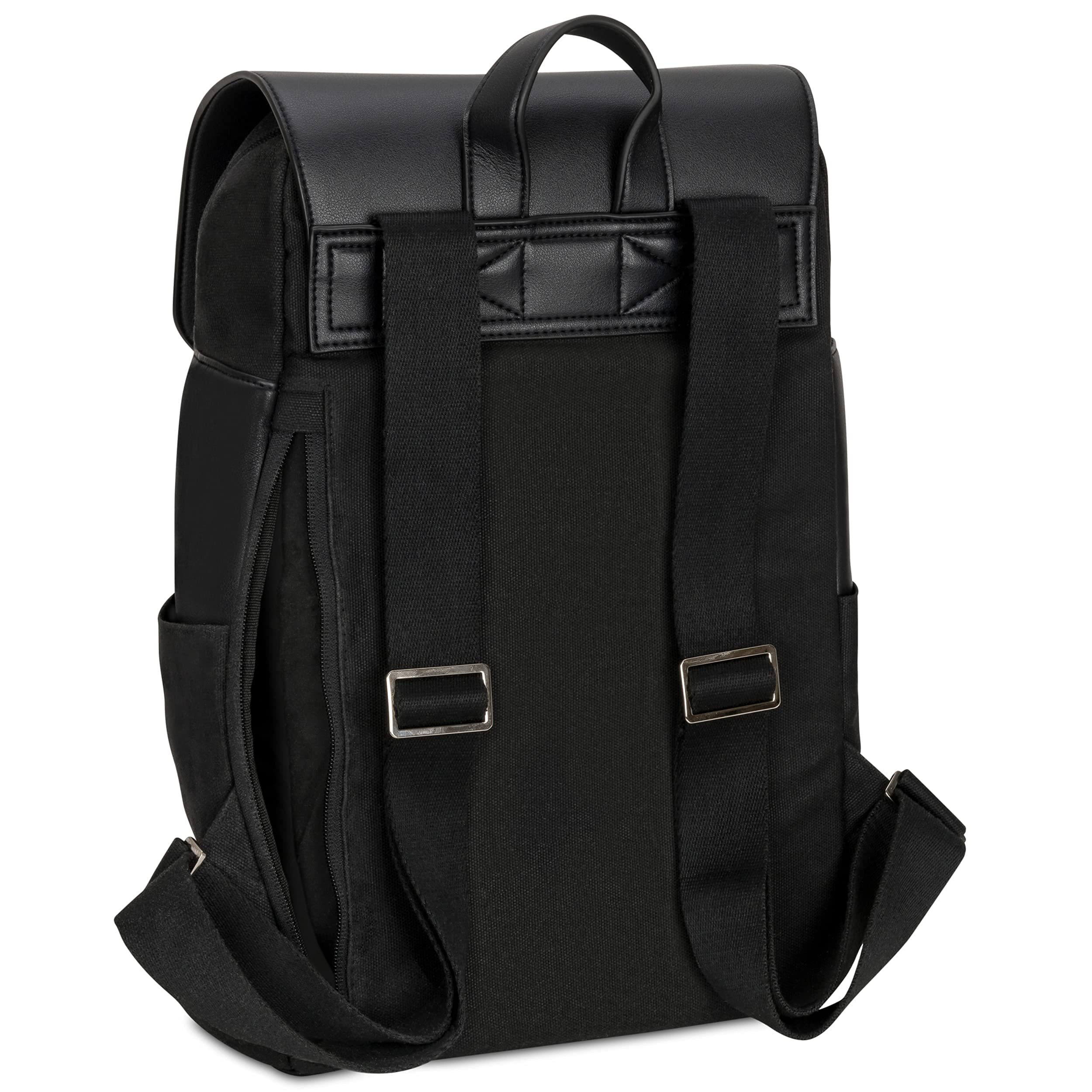 Expatrié Zaino da Donna Ella Nero - in Tela di Cotone ed Ecopelle - Zainetto Elegante ideale per Ufficio da 15l con Chiusura Magnetica e Zip