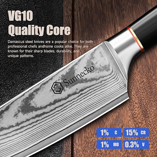 Miniatura 6 de Sunnecko Juego de cuchillos de damasco, juego de cuchillos de chef japoneses VG10 con núcleo de acero Damasco, juego de cuchillos de cocina