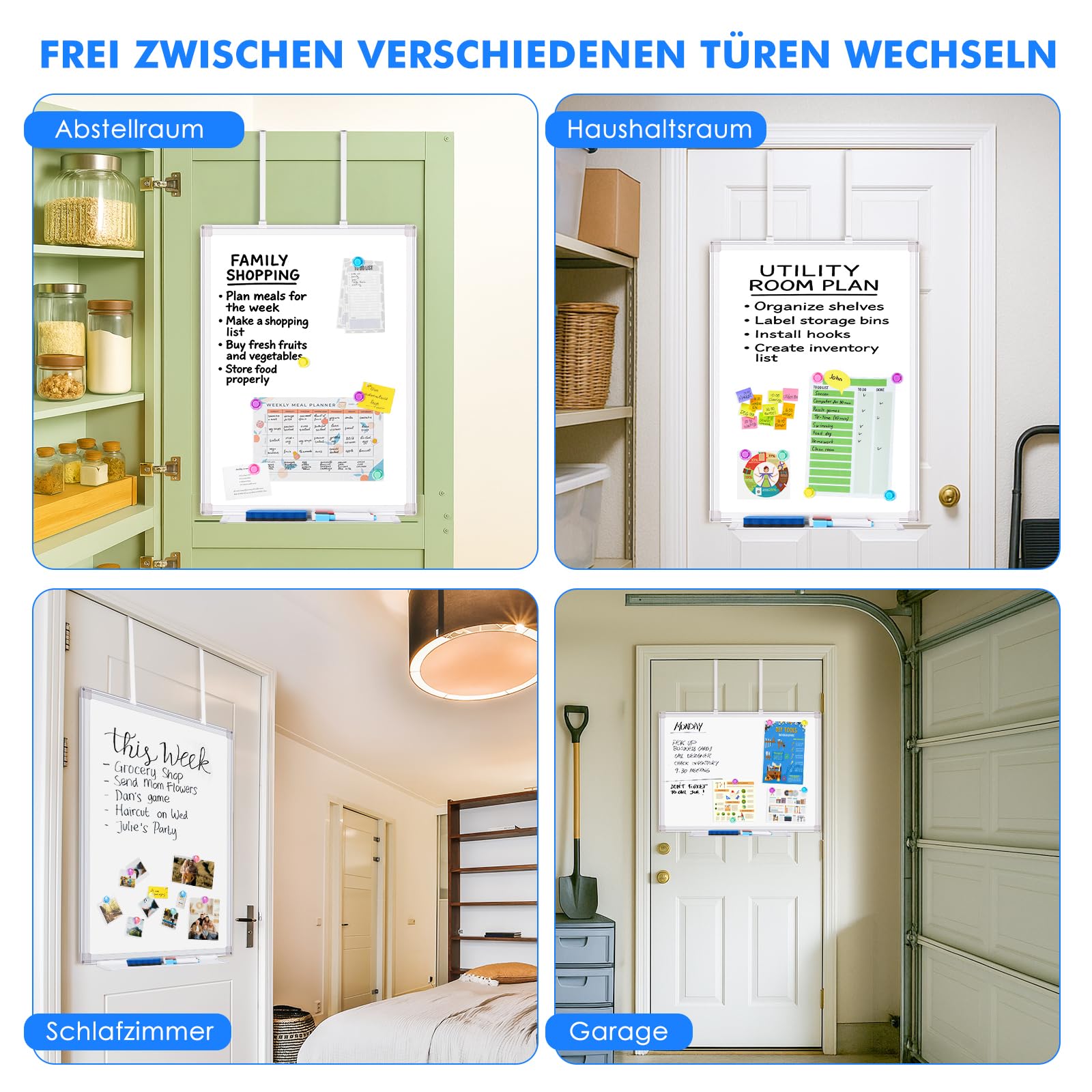 maxtek Whiteboard für Tür Einhängen 90 × 60 cm, Magnetisch Whiteboard tür Hängen, Aluminiumrahmen Trocken Abwischbar Magnetwand mit 4 Stifte, 6 Magnete and 1 Radiergummi für Haus, Schrankraum, Büro