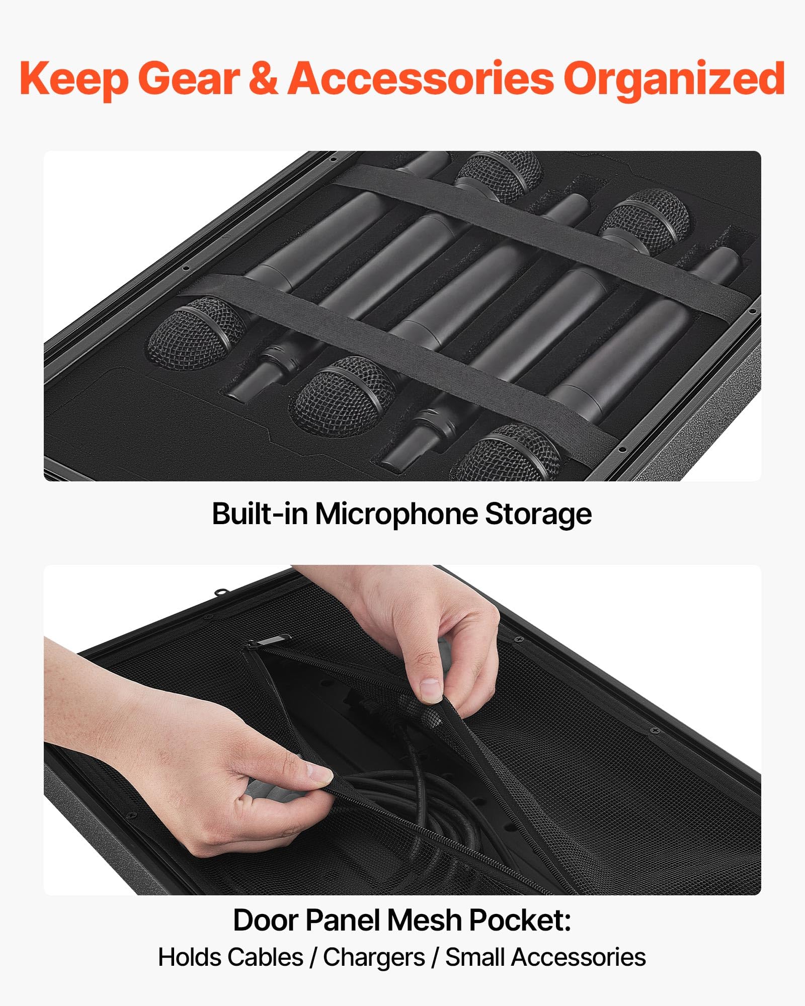 VEVOR Case Rack per Amplificatori, Rack di Rete per Apparecchiature Audio Mixer per DJ 6U Profondità 390 mm PE con Vano per Microfono, Maniglia per Trasporto, Valigia Rigida con Rack per Server