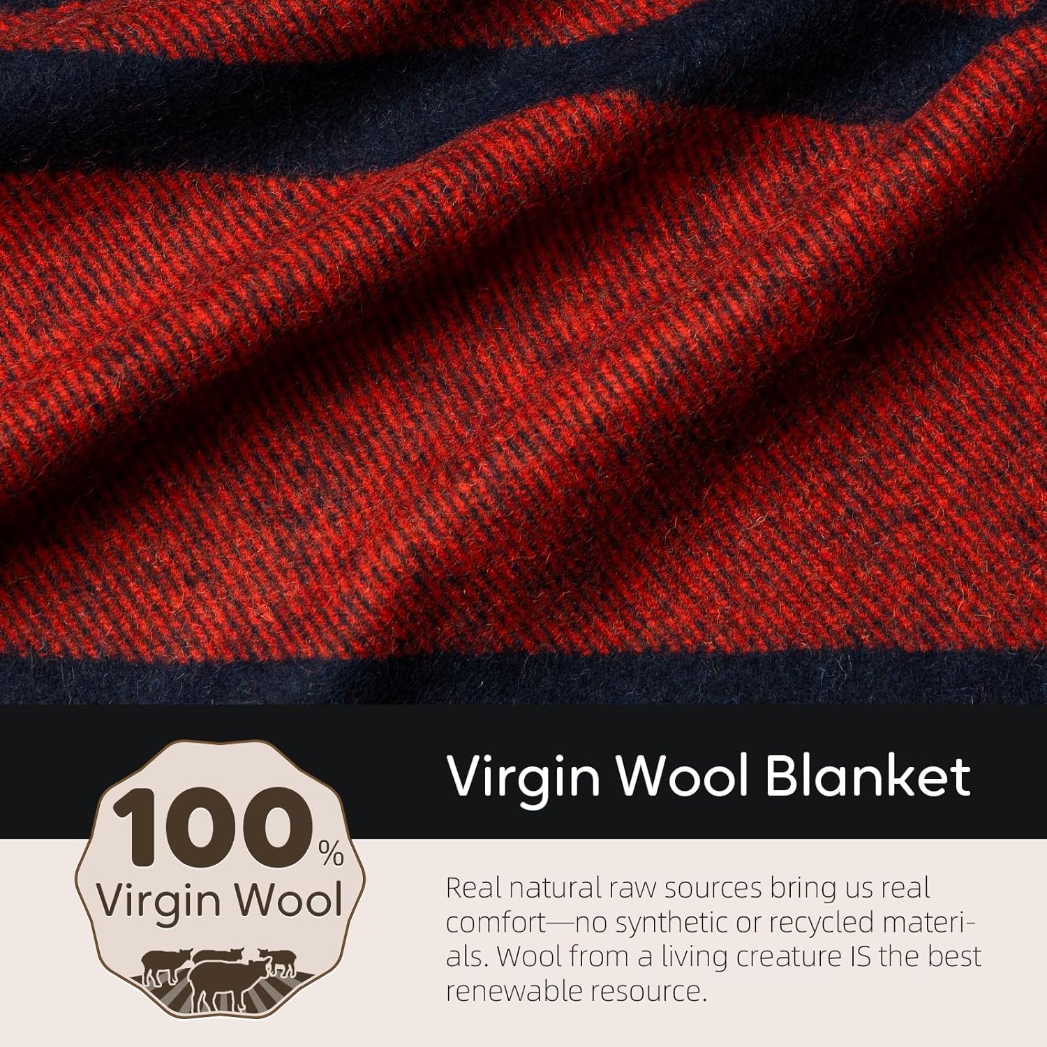 Molithe 100% Wool Blanket, 62" x 86", Warm, Thick, Washable, Military Wool Blanket, Great for Camping, Outdoors, Sporting Events, Survival Kits