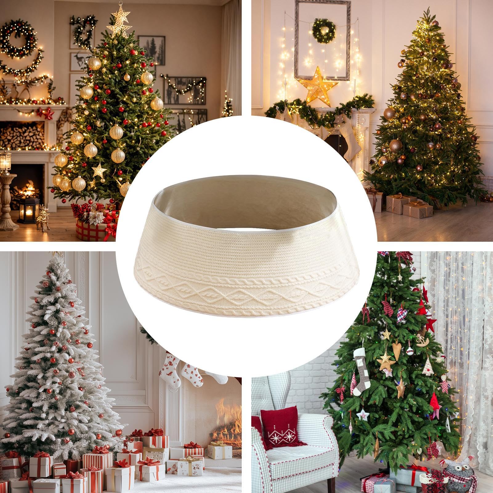 Collare decorativo per albero di Natale | Anello rustico lavorato a maglia come decorazione avvolgente | Crema bordi a forma di diamante collare per albero sottile | Per la casa colonica in inverno e