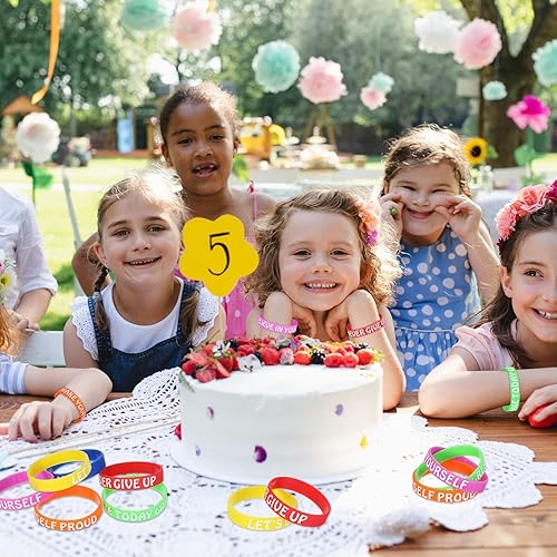 Miniatura 5 de Lenwen 120 pulseras de goma con cita motivacional para niños, regalos de regreso a clases, detalles de refranes positivos, pulseras de silicona