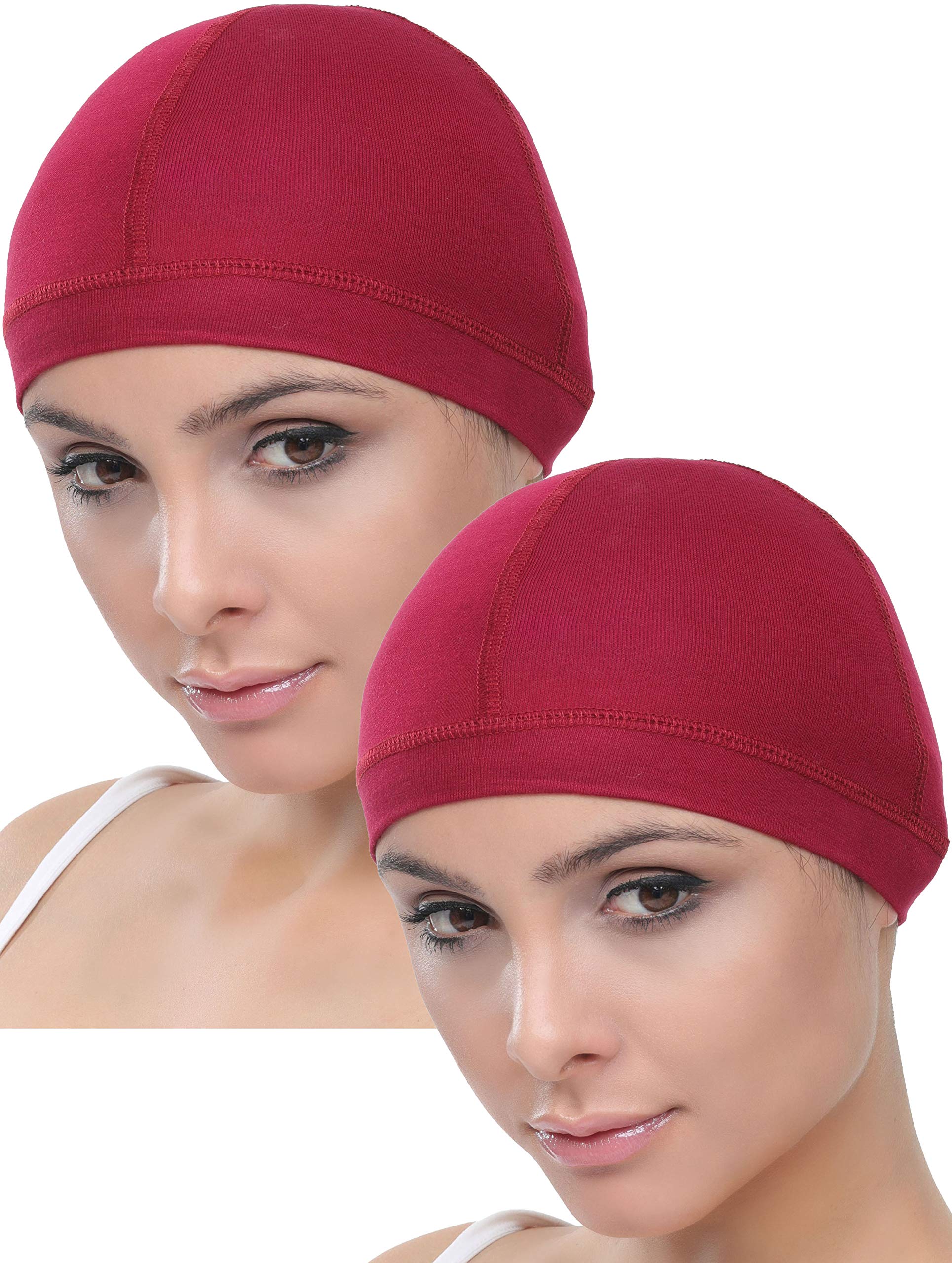 Deresina Headwear Unisex Burgundy Deresina Bamboo Wig Cap For Hair Loss (2Pcs) (Burgundy)