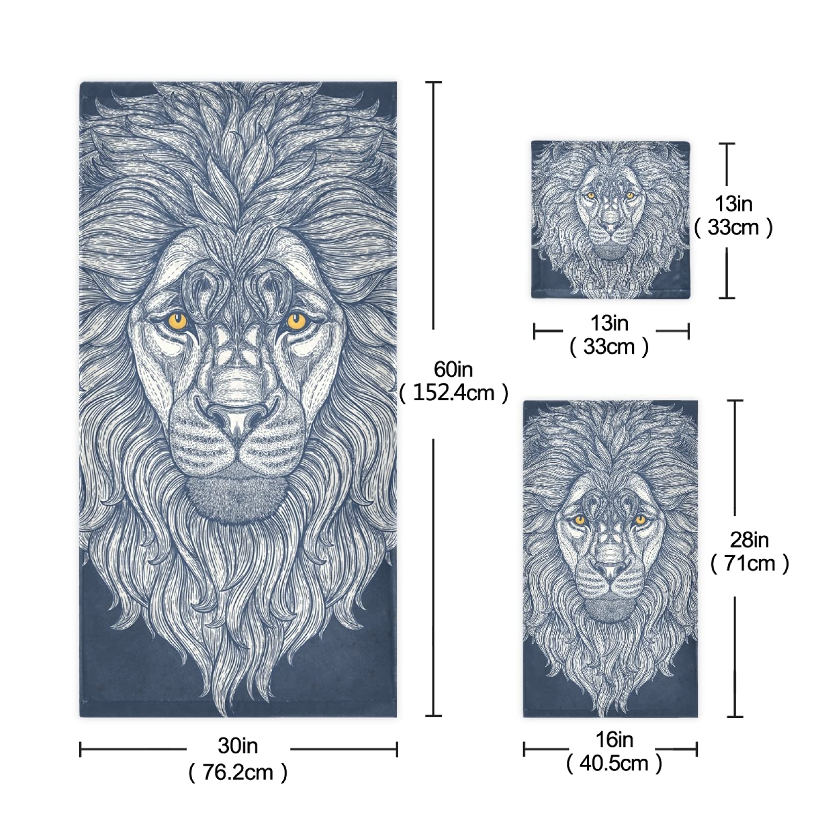 Set 2 Asciugamani Con Stampa Re Leone: Blu E Arancione, 35x72 Cm, In Poliestere, Per Bagno E Spiaggia