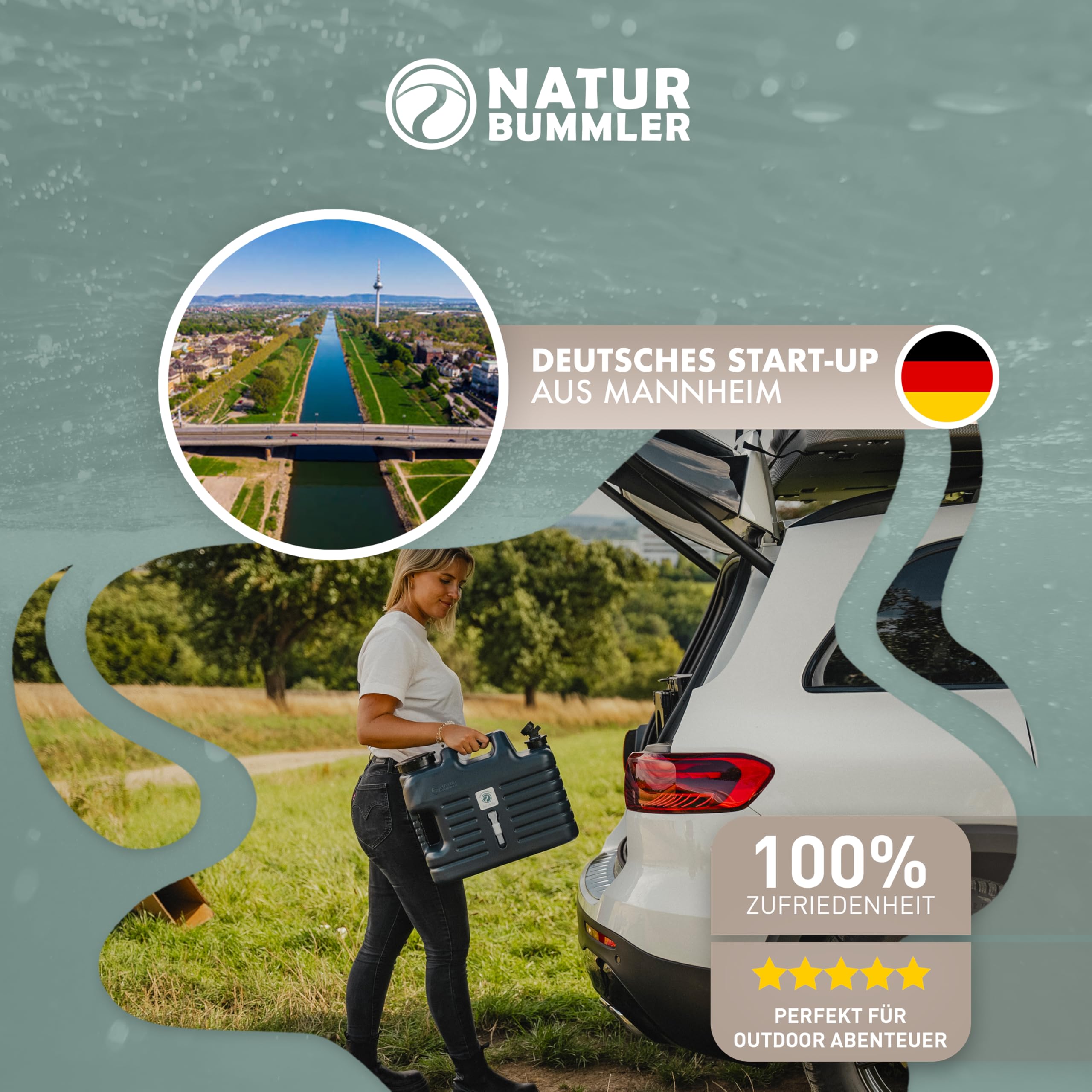 NATURBUMMLER Wasserkanister Camping [Aqua Jug Pro+] – Leichter 18 L Trinkwasserkanister mit Hahn, Druckablass & Schlauch – BPA-frei & robust – ideal für Outdoor, Vanlife & Festival (Aqua Jug Pro+)