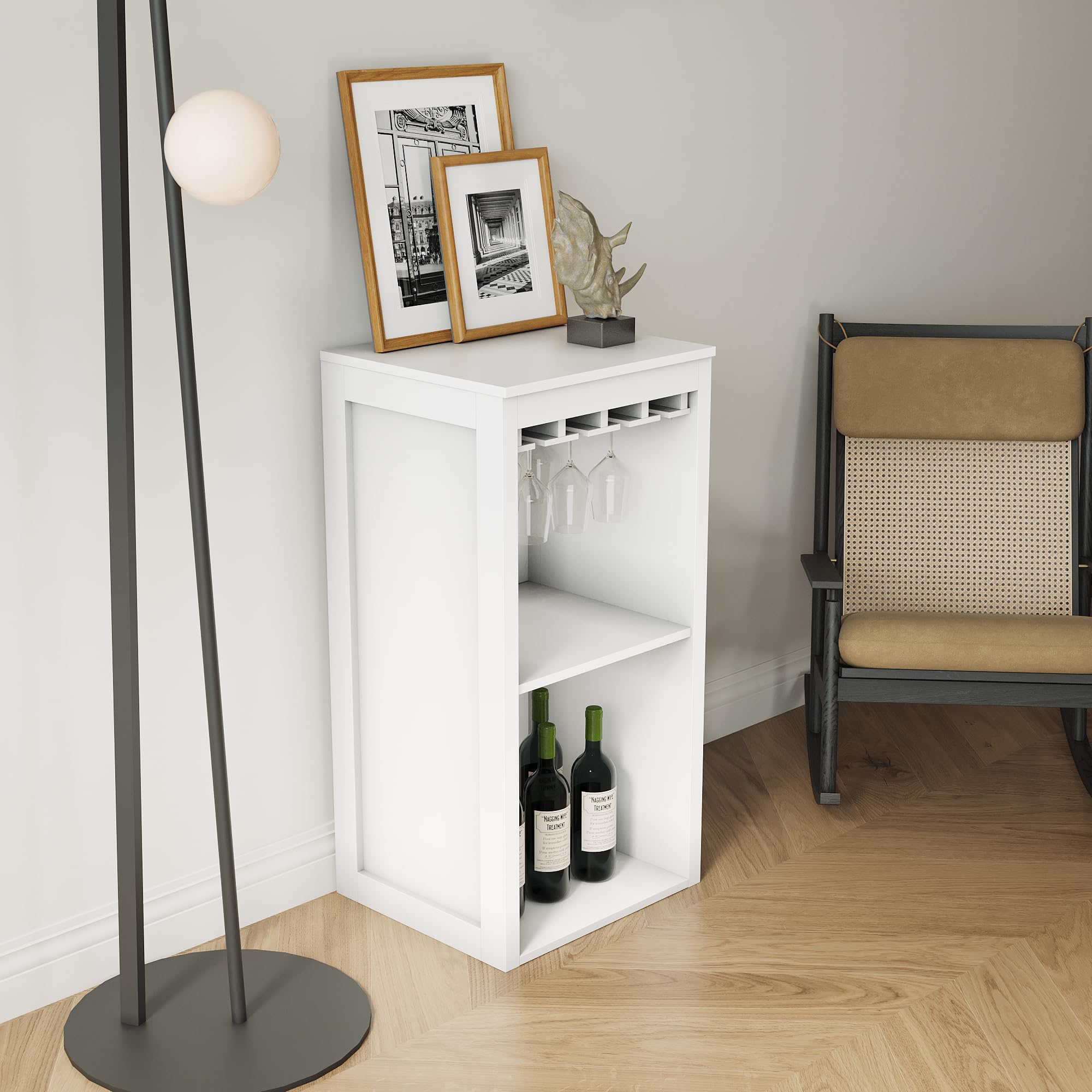White Color Modular Wine bar Cabinet with Storage Shelves with Hutch for Dining Room