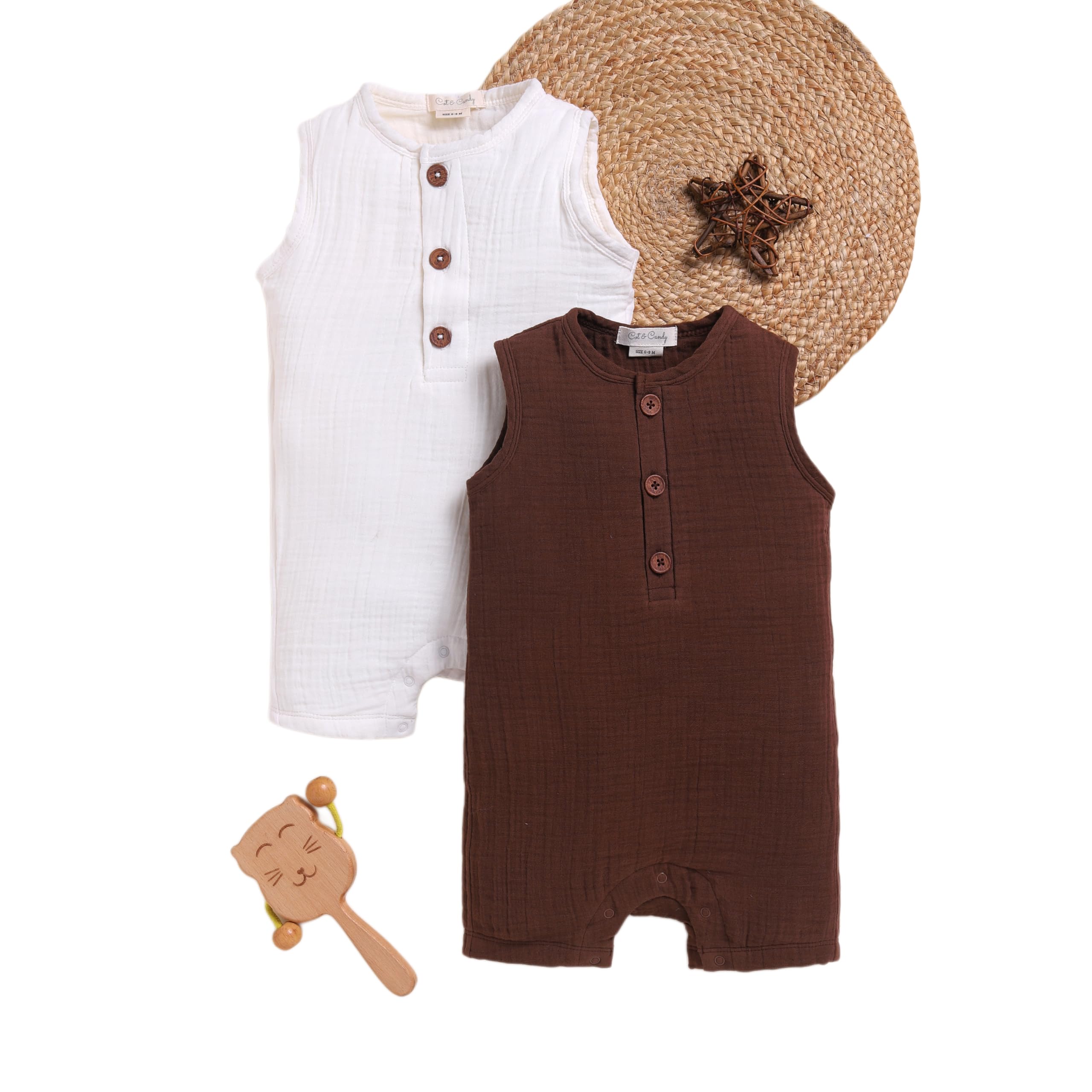 Cot & Candy Baby Organic Muslin Half Romper Pack Of 2-Milk + Cocoa Whisper-picture-30