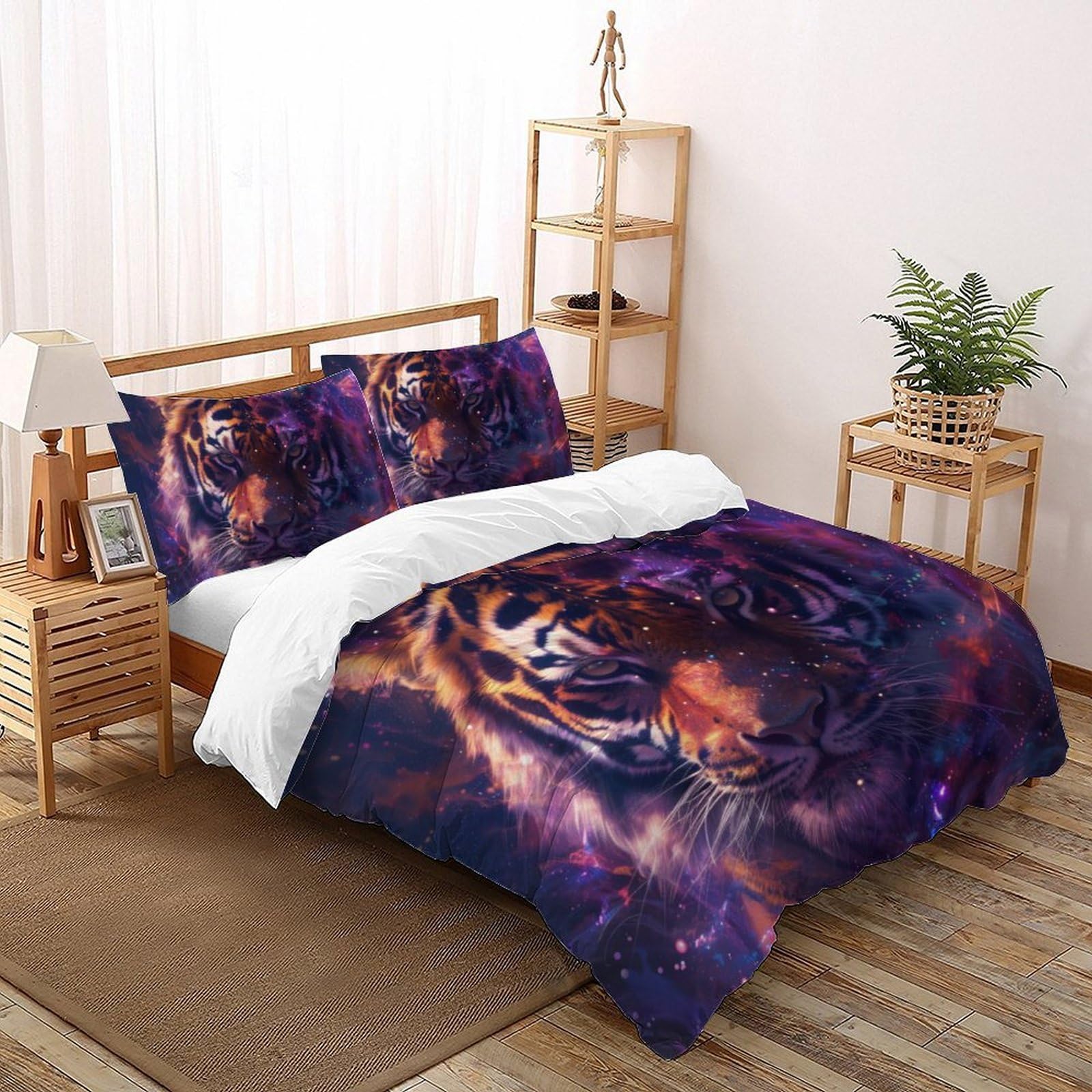 Ensemble housse de couette tigre 3D 260x220 cm et 2 taies d'oreiller pour lit